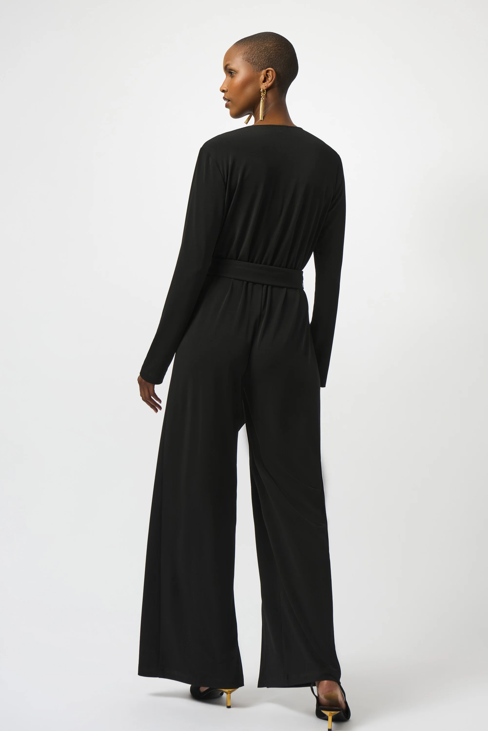 Joseph Ribkoff Black Moss Crepe Wide-Leg Jumpsuit Style 253119 - Image 6