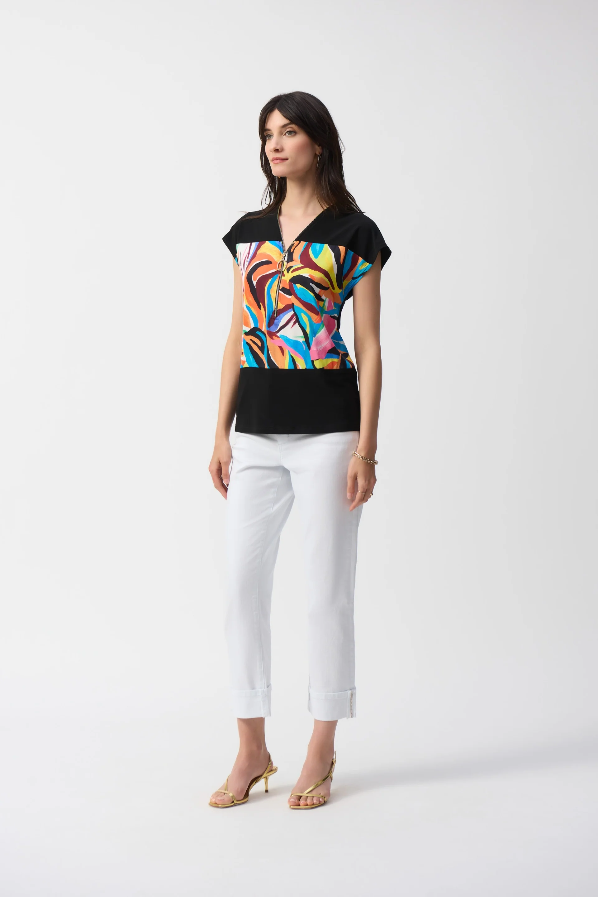 Joseph Ribkoff Black/Multi Abstract Boxy Top Style 251248 - Image 2