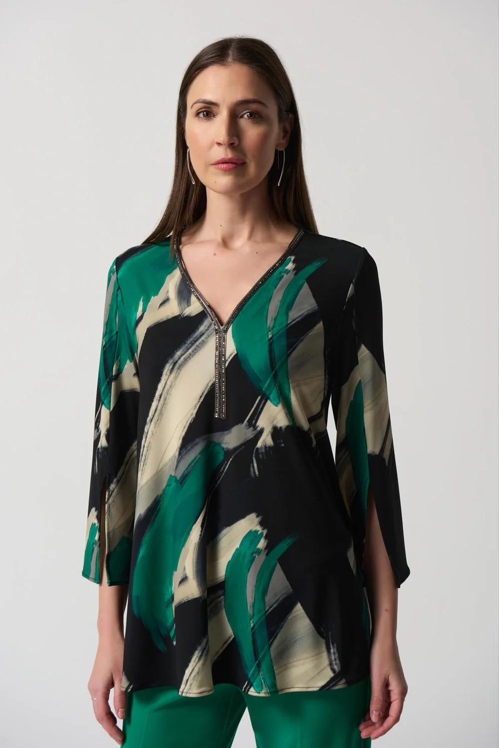 Joseph Ribkoff Black/Multi Abstract Print Fit-and-Flare Tunic Style 233178