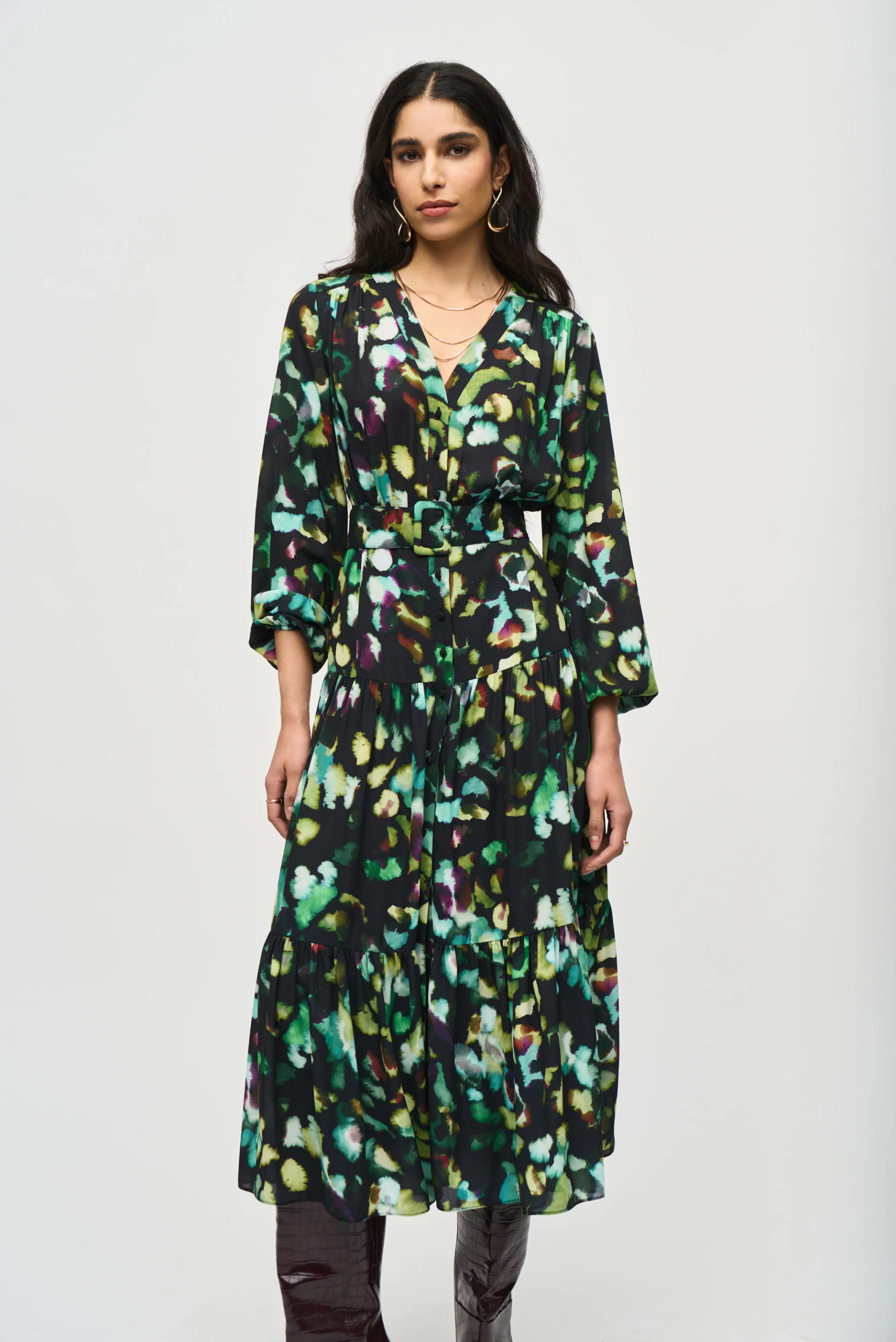 Joseph Ribkoff Black/Multi Abstract Print Georgette Maxi Dress Style 243901X - Image 2