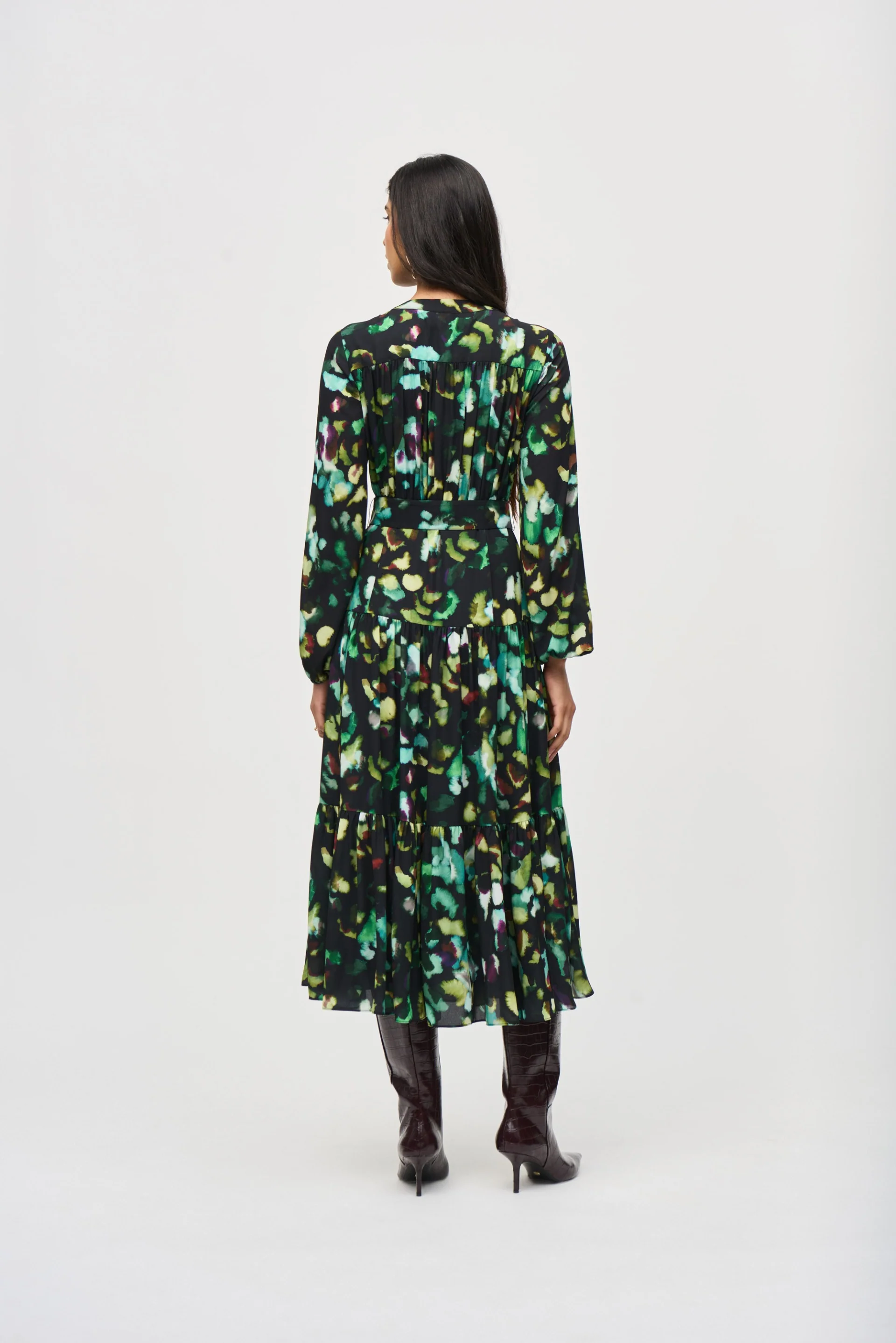 Joseph Ribkoff Black/Multi Abstract Print Georgette Maxi Dress Style 243901X - Image 3