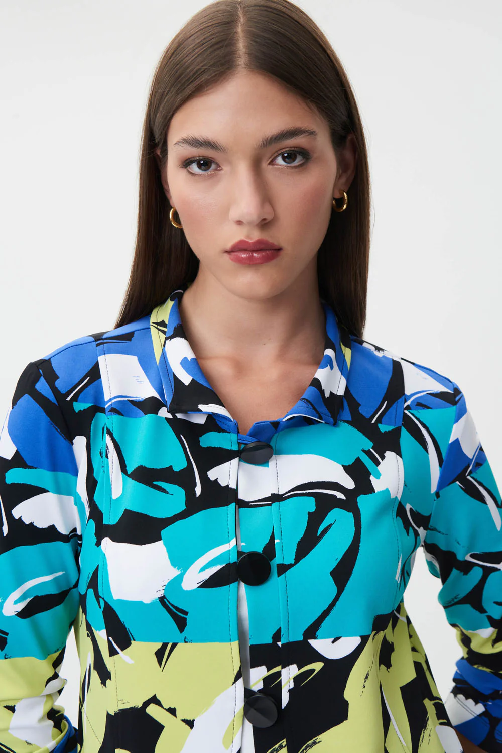 Joseph Ribkoff Black/Multi Abstract Print Jacket Style 232076 - Image 2