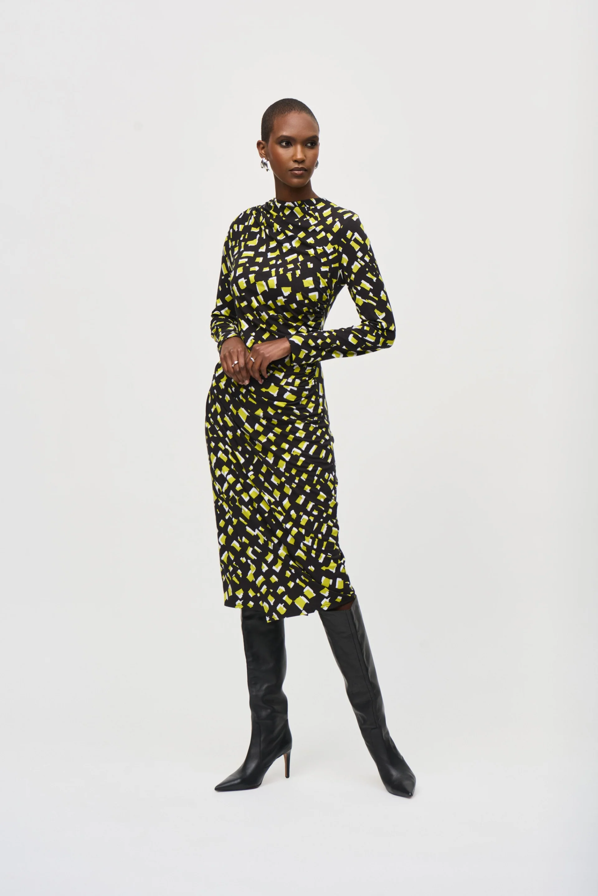 Joseph Ribkoff Black/Multi Abstract Print Sheath Dress Style 243061 - Image 3