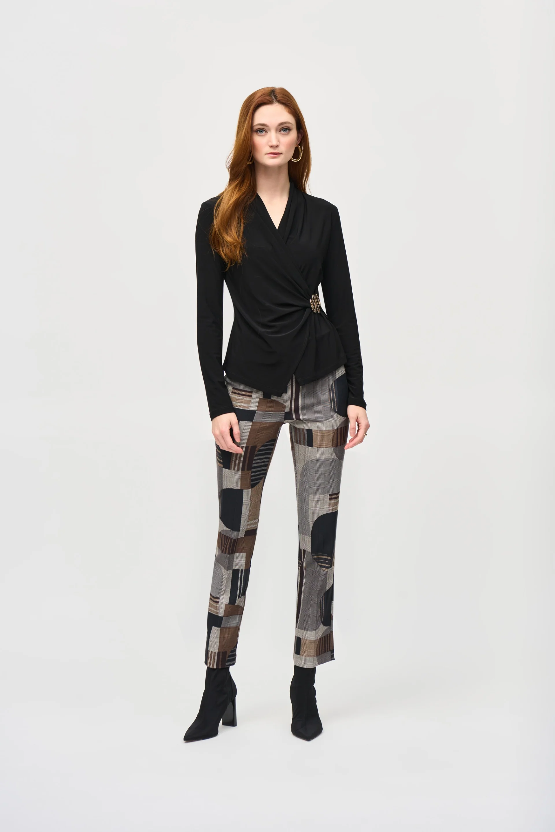 Joseph Ribkoff Black/Multi Abstract Print Straight Pull-On Pants Style 243299 - Image 4