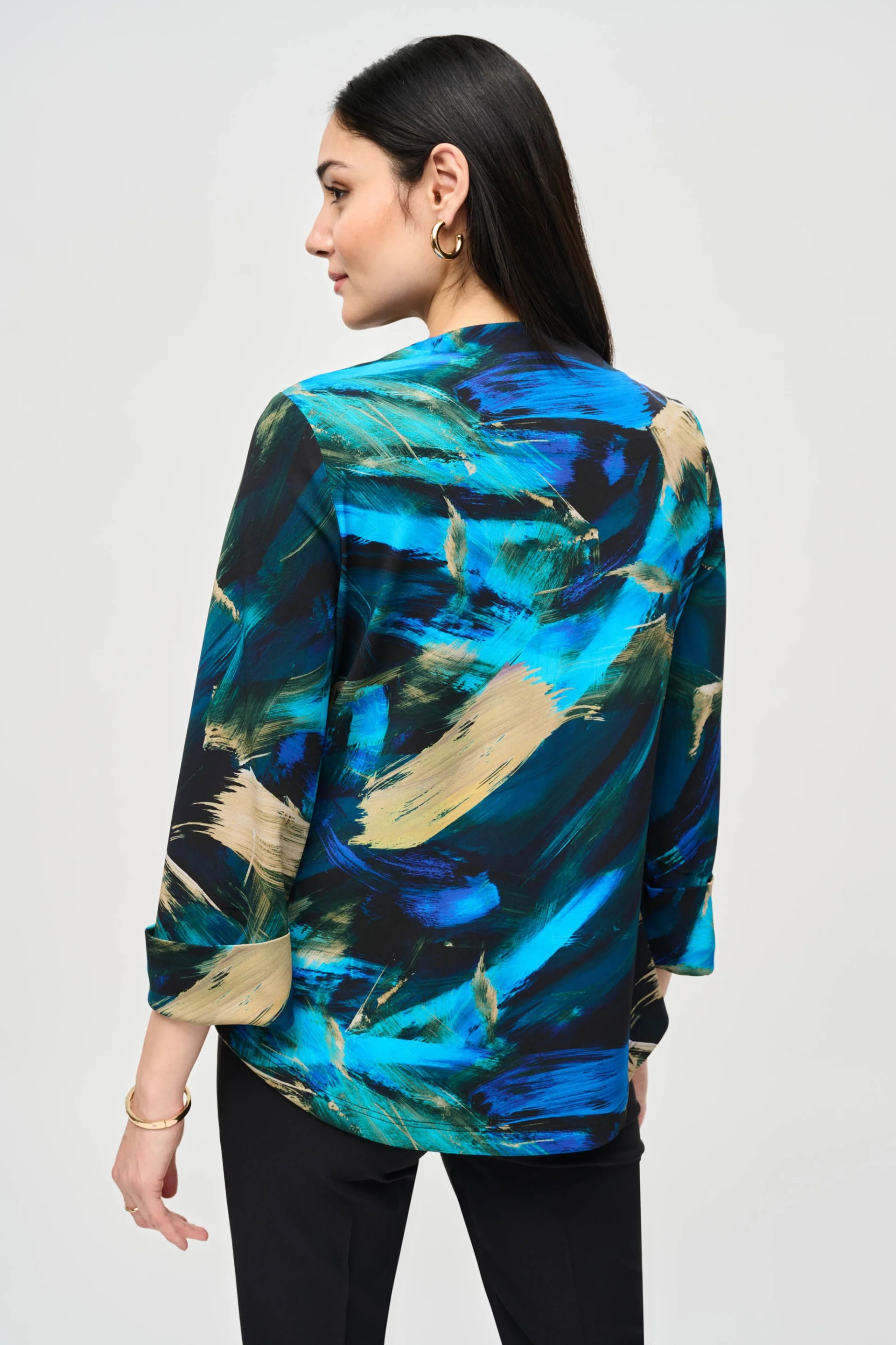 Joseph Ribkoff Black/Multi Abstract Print Swing Jacket Style 243328 - Image 2