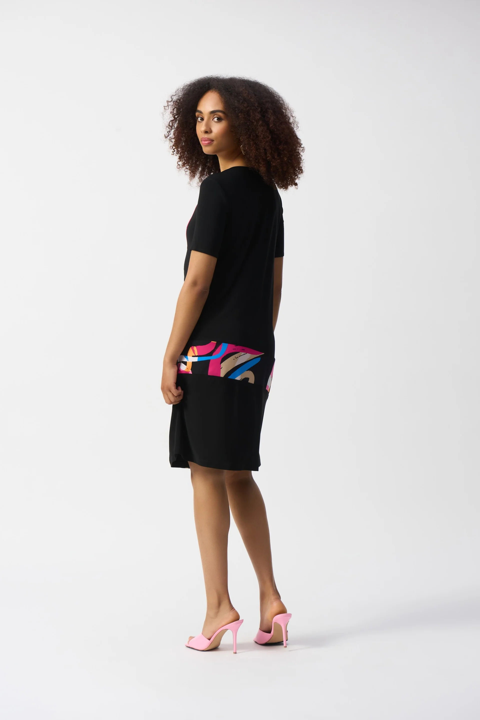 Joseph Ribkoff Black/Multi Abstract Print Trapeze Dress Style 251203 - Image 4