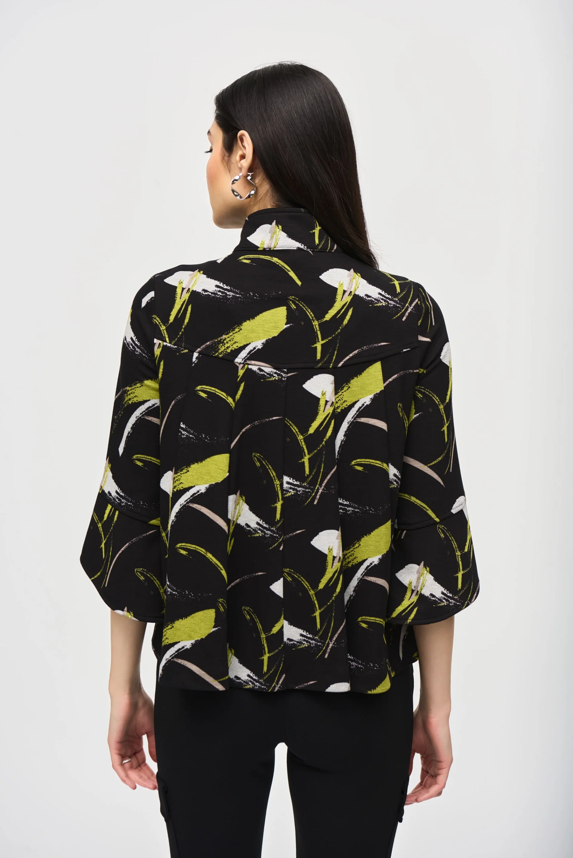 Joseph Ribkoff Black/Multi Abstract Print Trapeze Jacket Style 243326 - Image 2