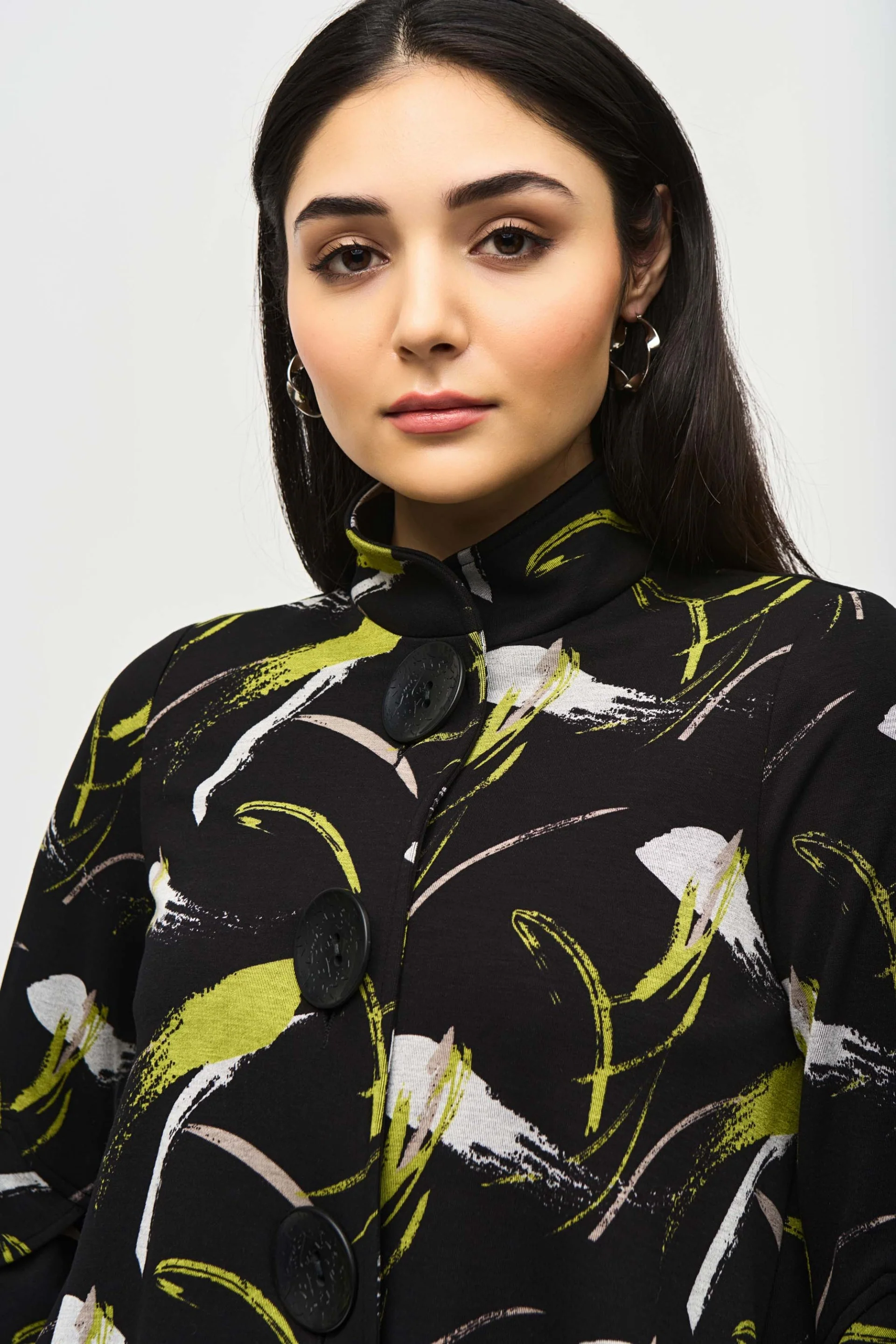 Joseph Ribkoff Black/Multi Abstract Print Trapeze Jacket Style 243326 - Image 3