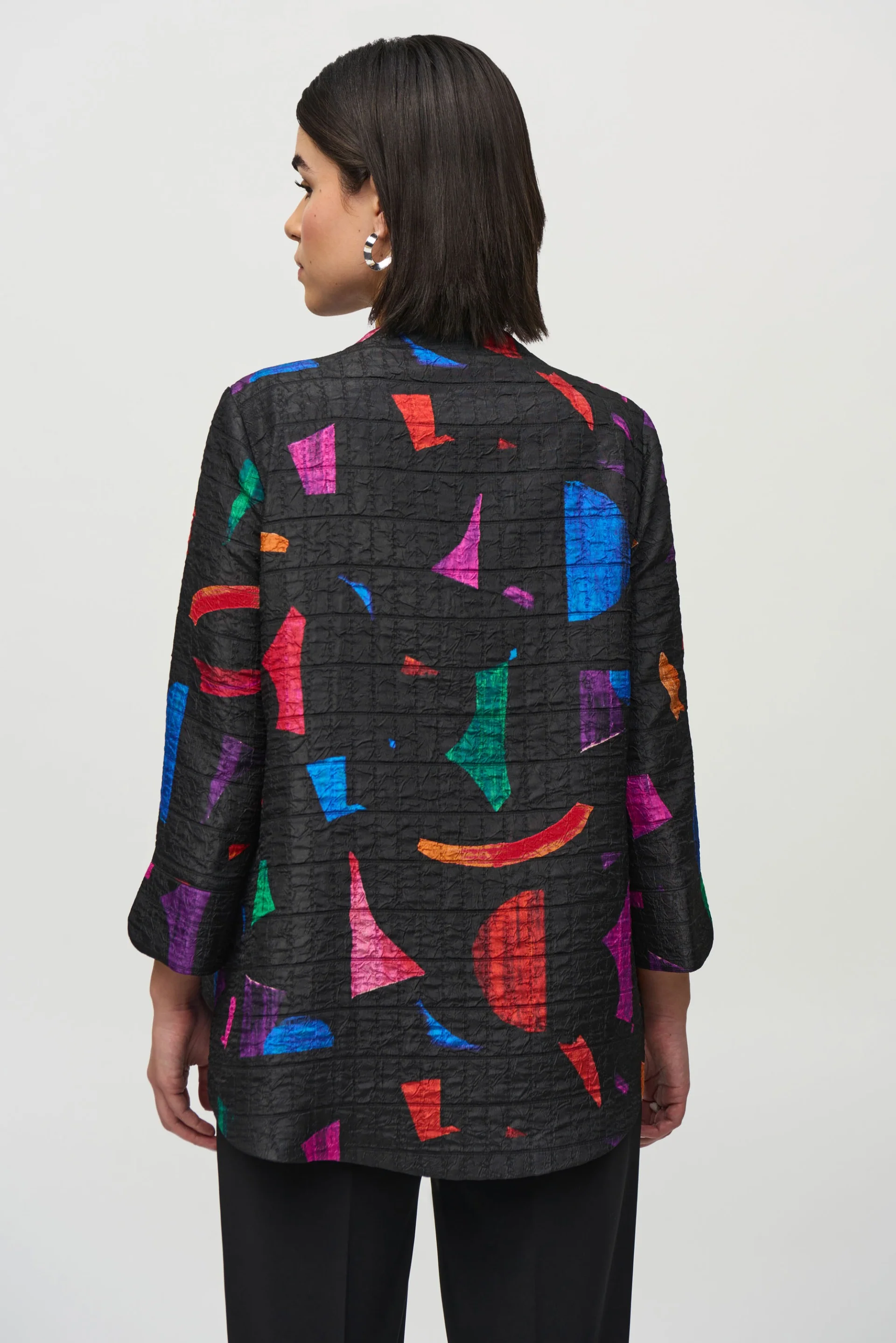 Joseph Ribkoff Black/Multi Abstract Print Trapeze Jacket Style 244230 - Image 2