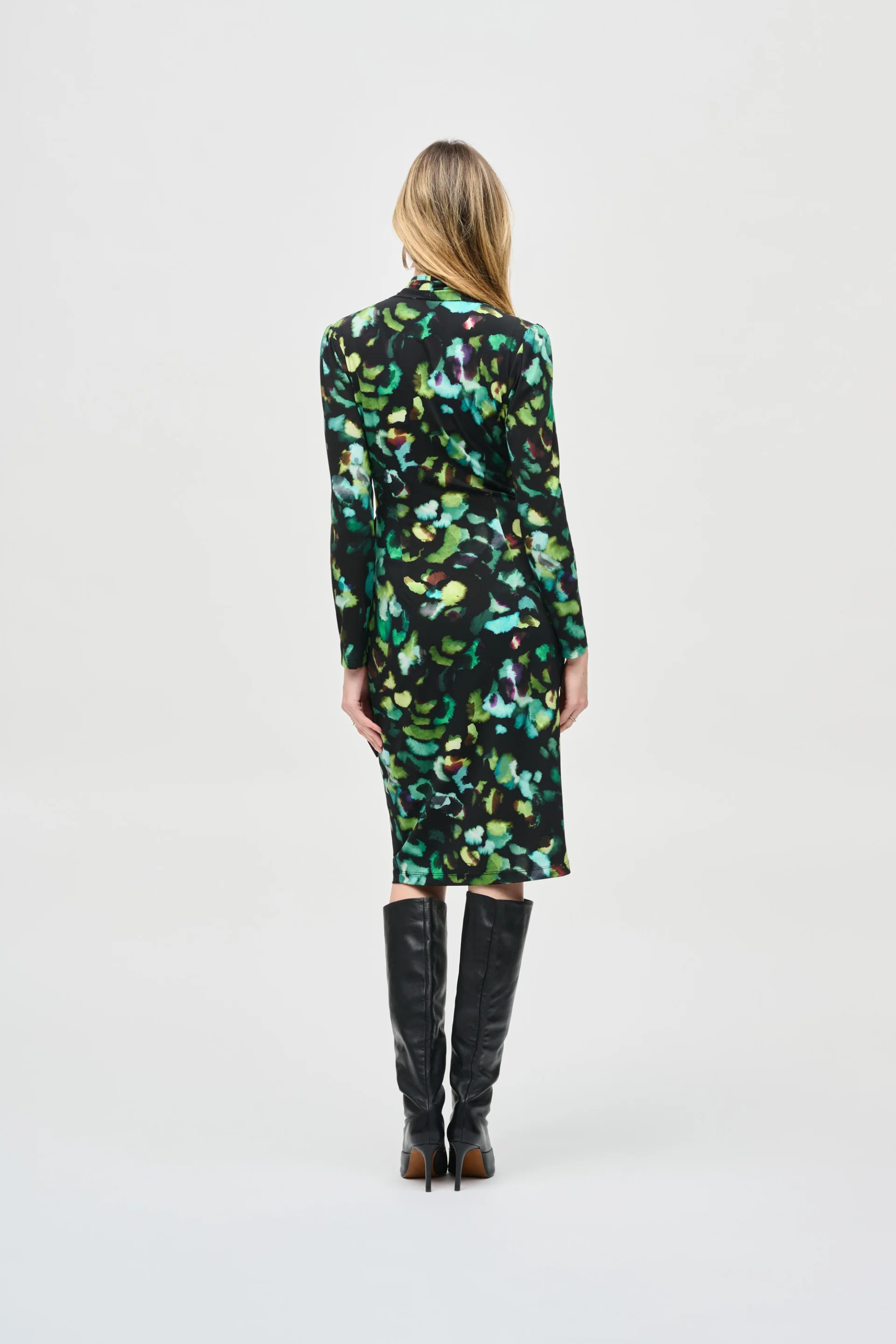 Joseph Ribkoff Black/Multi Abstract Print Wrap Dress Style 243321 - Image 4