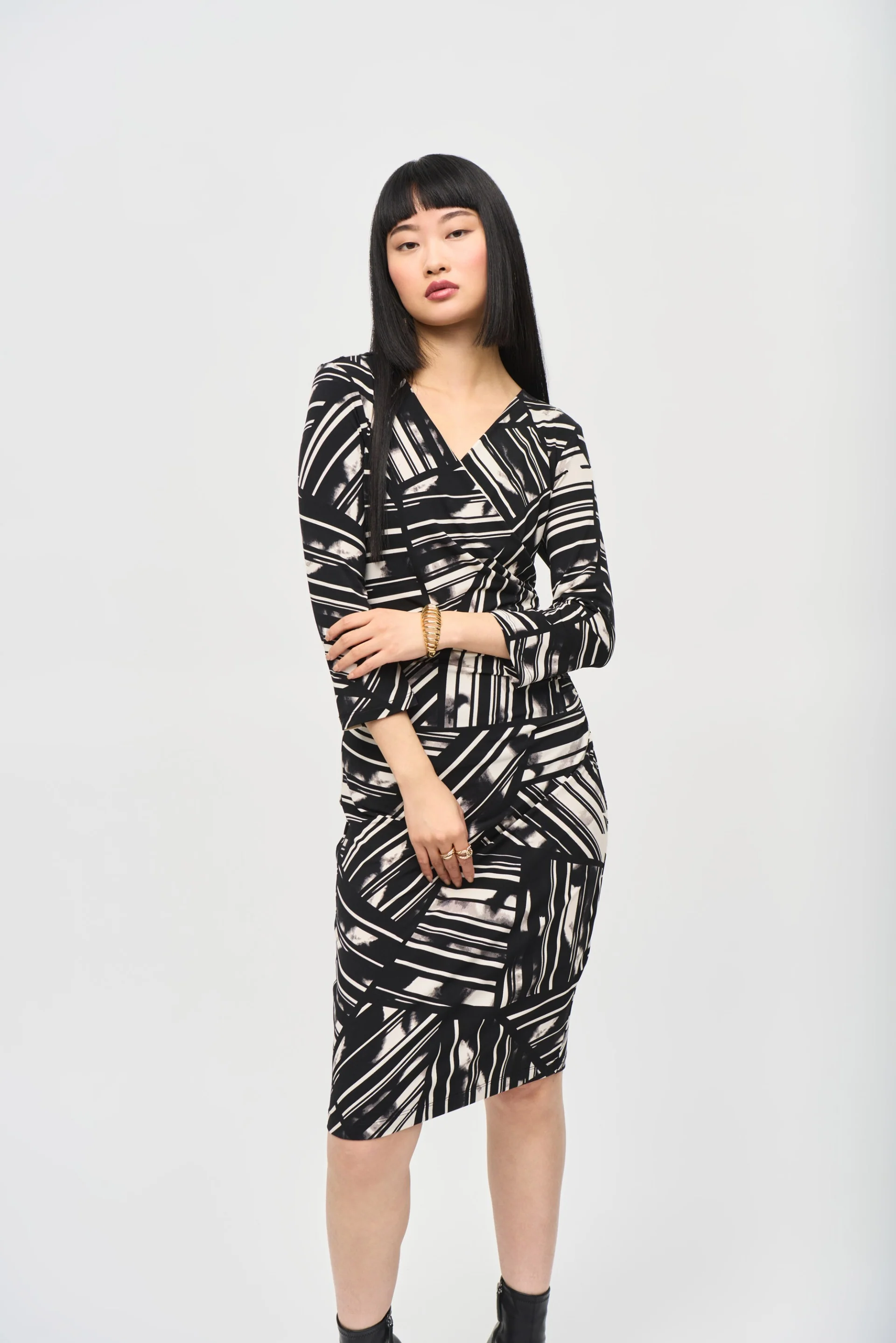 Joseph Ribkoff Black/Multi Abstract Print Wrap Dress Style 243322 - Image 2