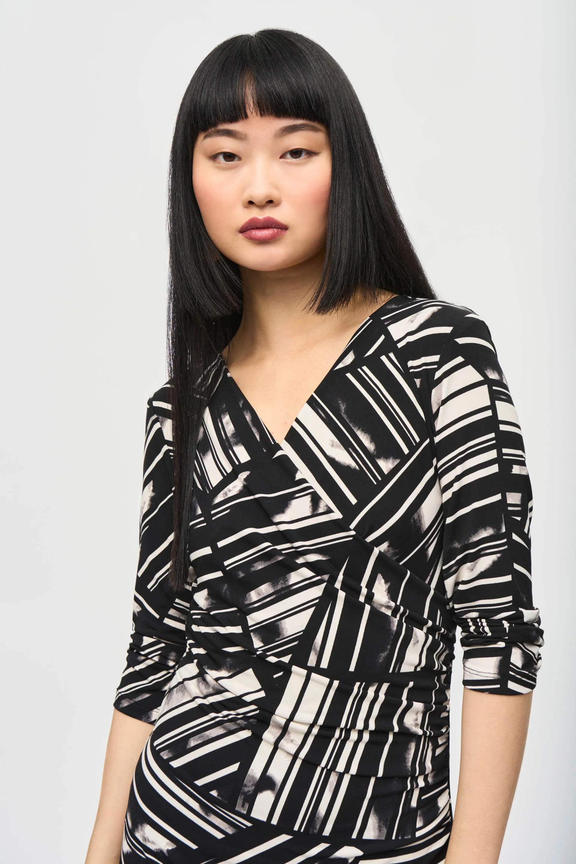 Joseph Ribkoff Black/Multi Abstract Print Wrap Dress Style 243322 - Image 3