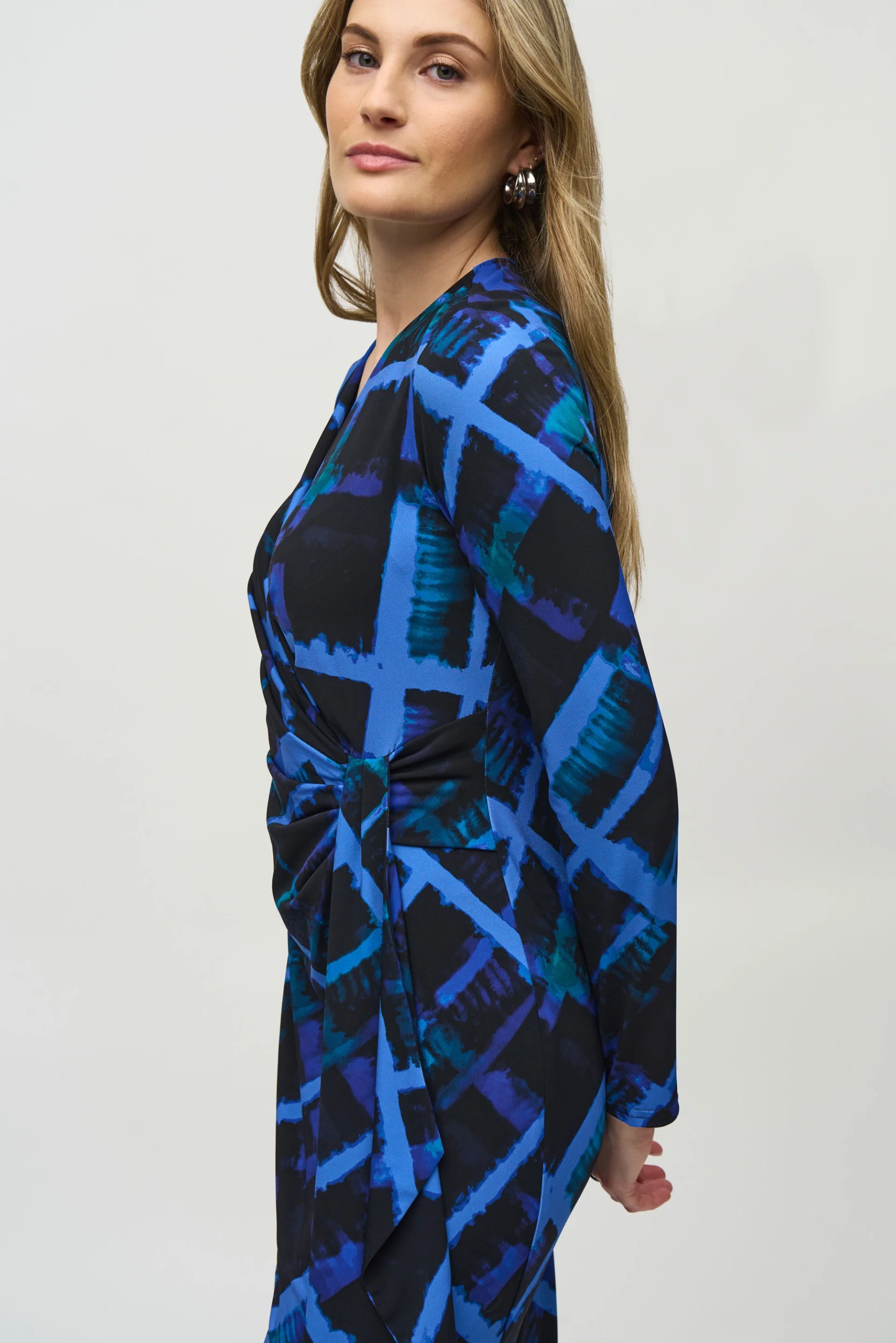 Joseph Ribkoff Black/Multi Abstract Print Wrap Dress Style 244131 - Image 2