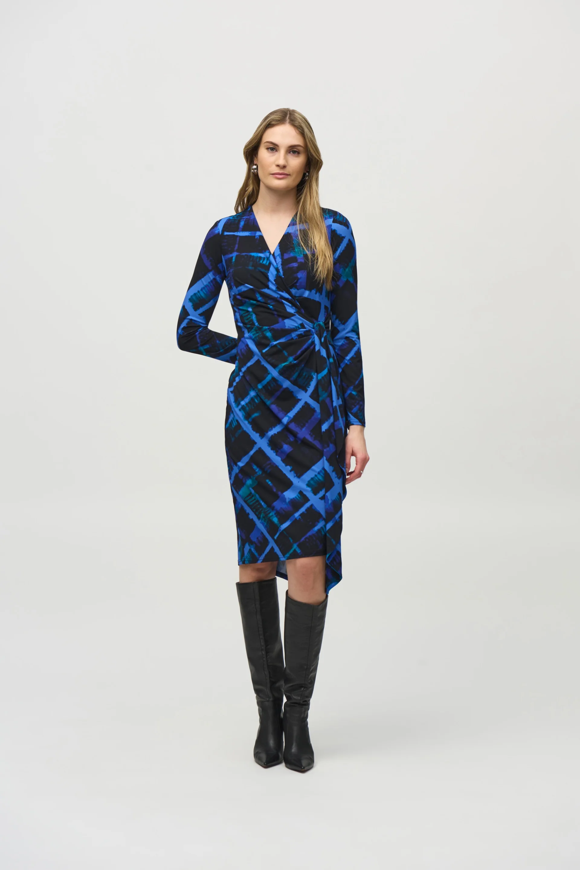 Joseph Ribkoff Black/Multi Abstract Print Wrap Dress Style 244131 - Image 3