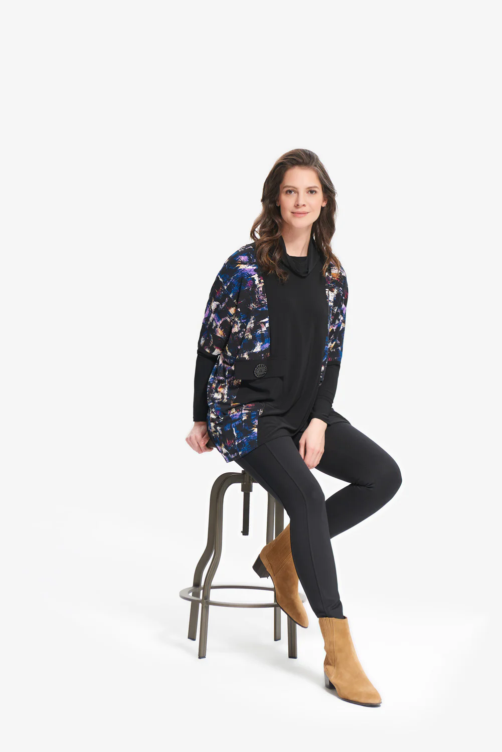 Joseph Ribkoff Black/Multi Abstract Printed Tunic Style 214131 - Image 2