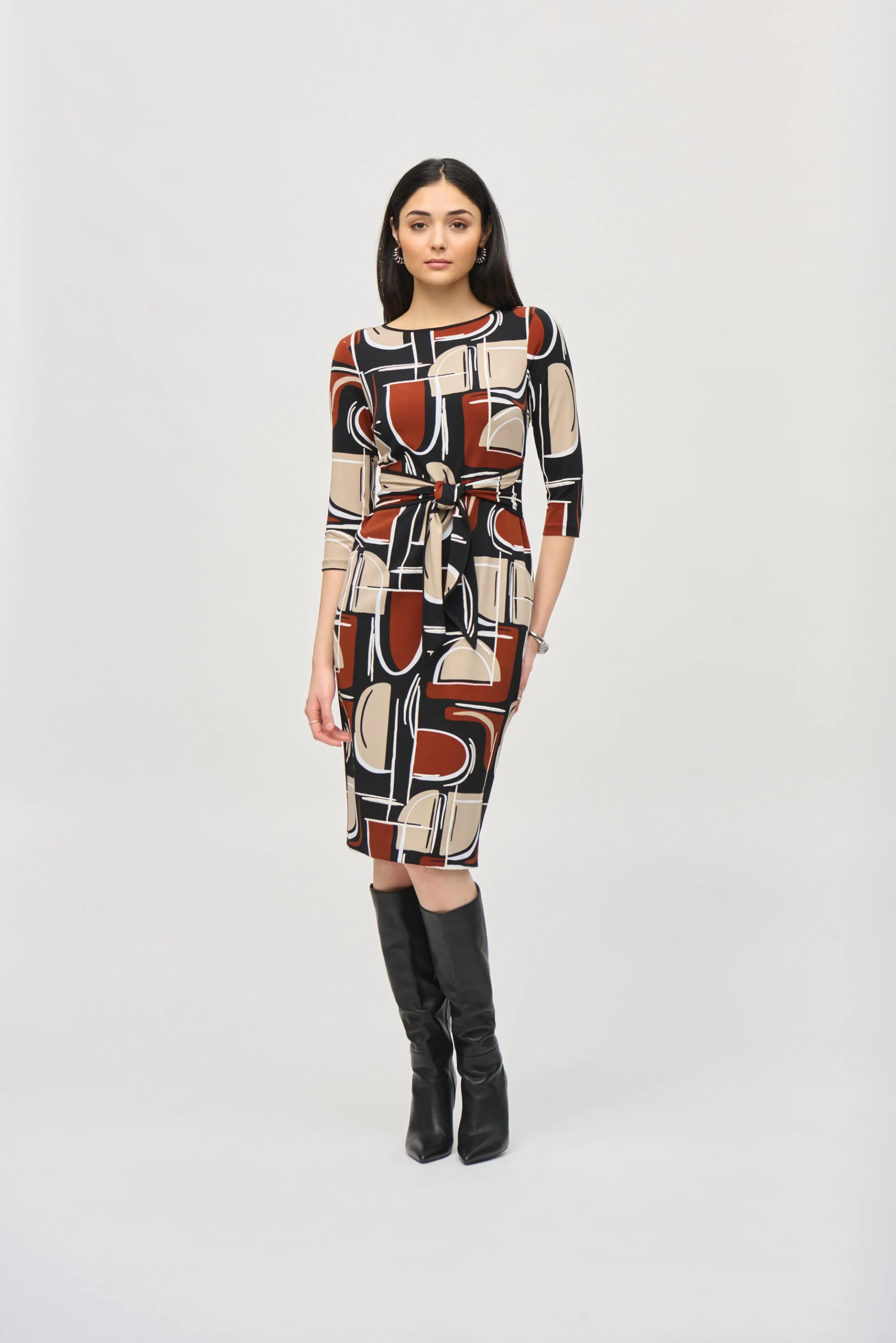 Joseph Ribkoff Black/Multi Abstract Puff Print Sheath Dress Style 243325 - Image 3