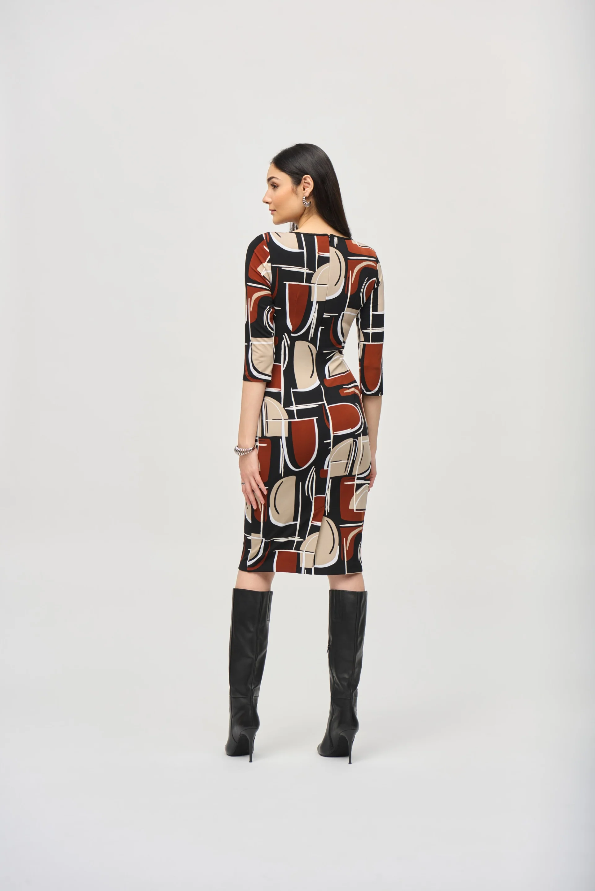 Joseph Ribkoff Black/Multi Abstract Puff Print Sheath Dress Style 243325 - Image 4
