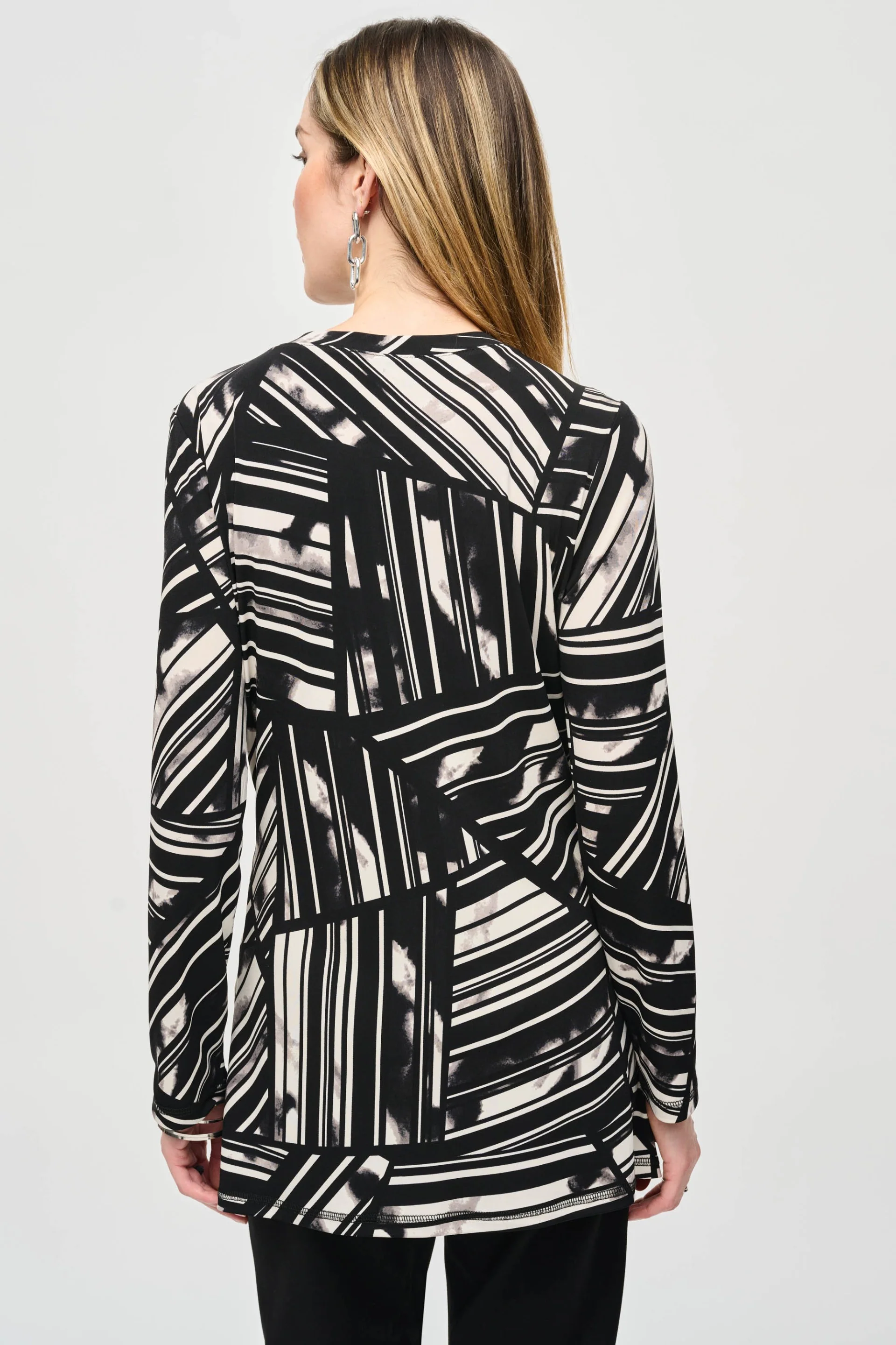 Joseph Ribkoff Black/Multi Abstract Stripe Top Style 243190 - Image 2
