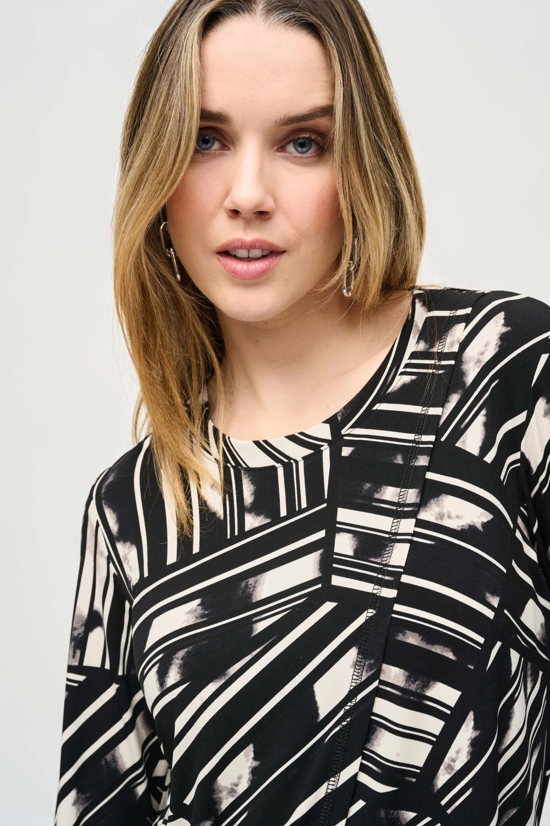 Joseph Ribkoff Black/Multi Abstract Stripe Top Style 243190 - Image 3