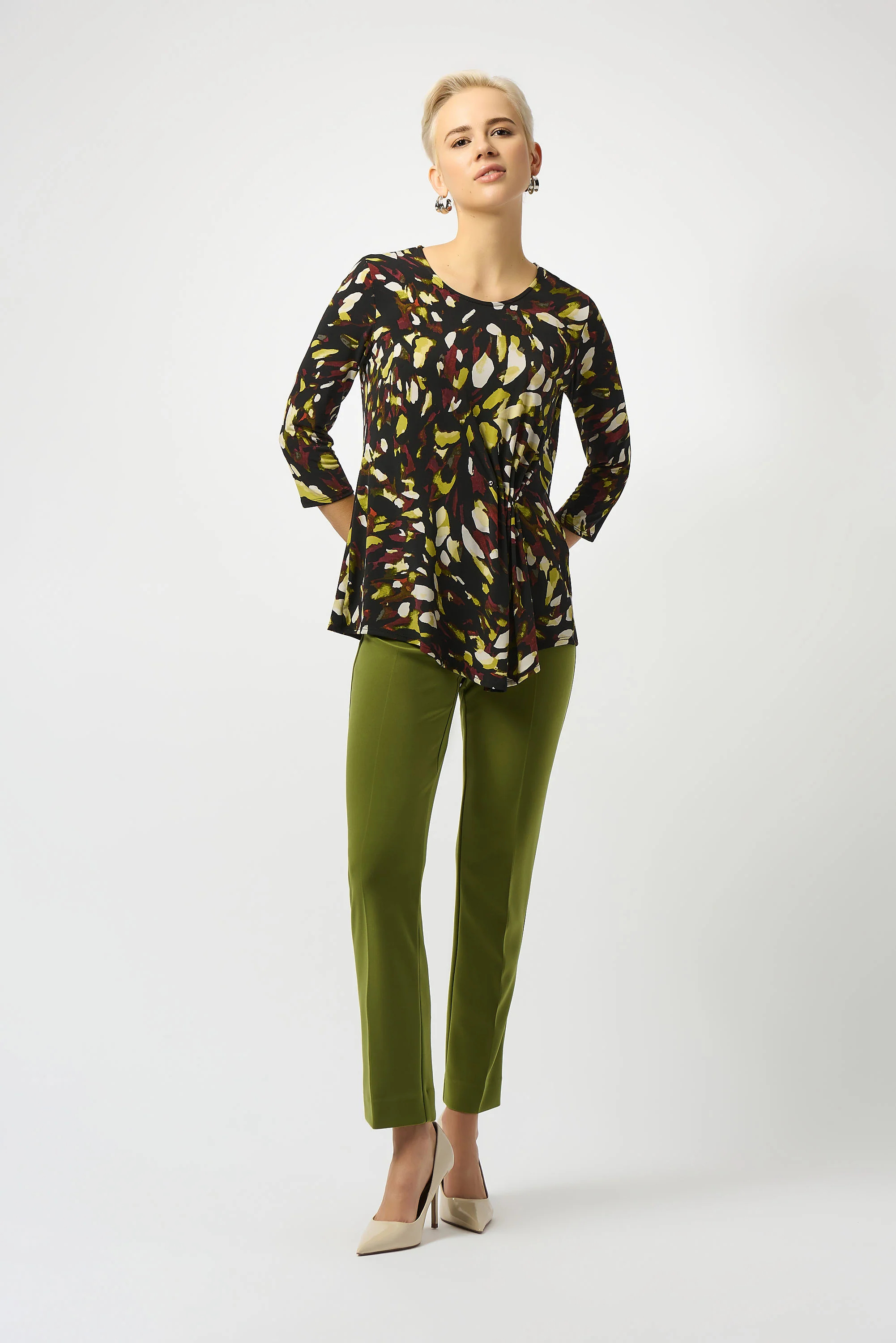 Joseph Ribkoff Black/Multi Animal Print Asymmetrical Tunic Style 253030 - Image 3