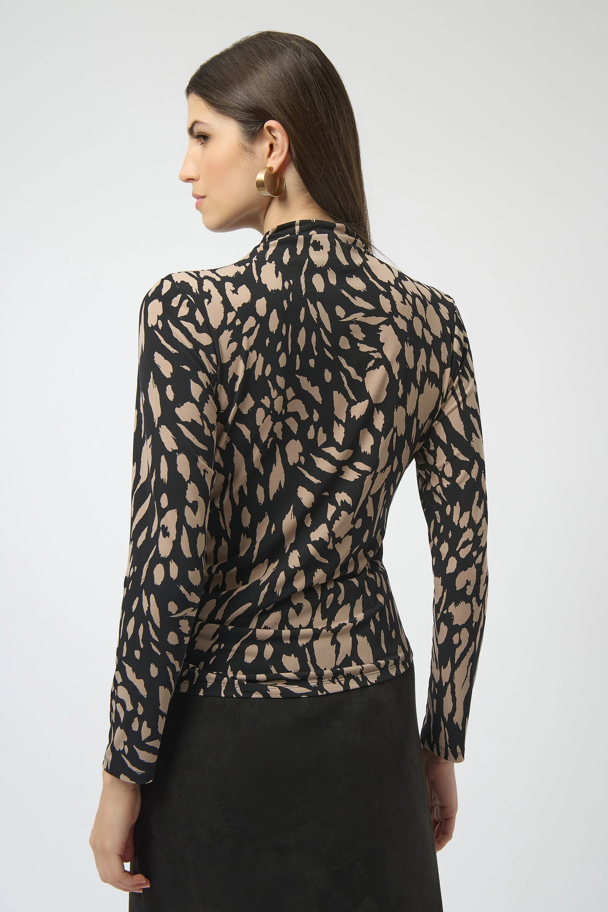 Joseph Ribkoff Black/Multi Animal Print Fitted Top Style 254212 - Image 3