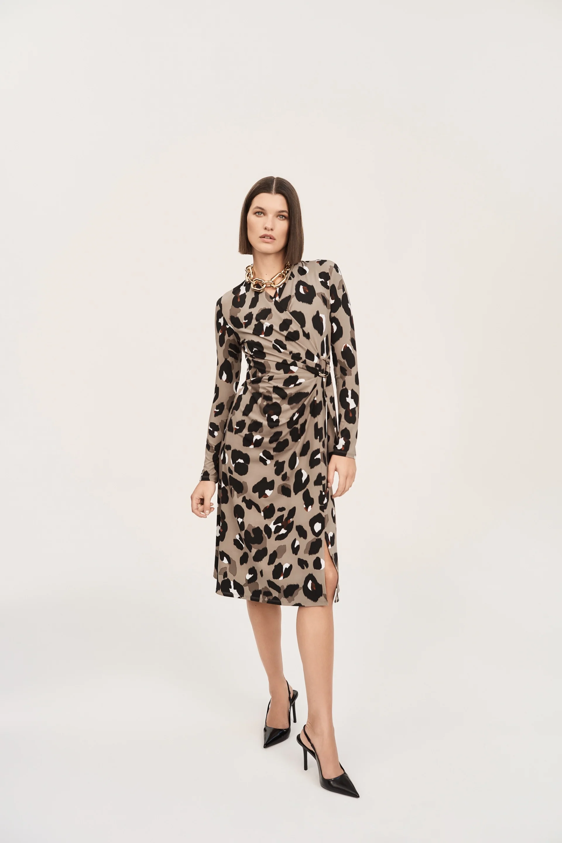 Joseph Ribkoff Black/Multi Animal Print Wrap Dress Style 243173 - Image 3