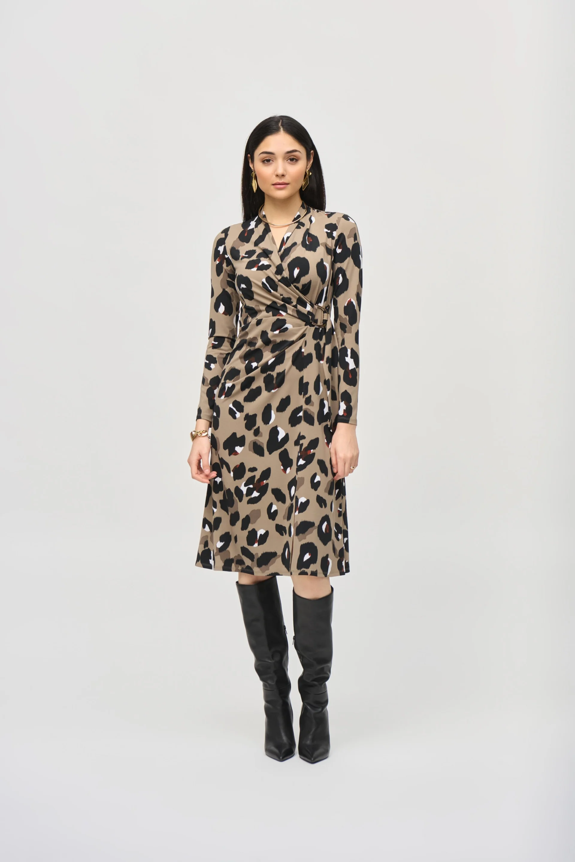Joseph Ribkoff Black/Multi Animal Print Wrap Dress Style 243173 - Image 4