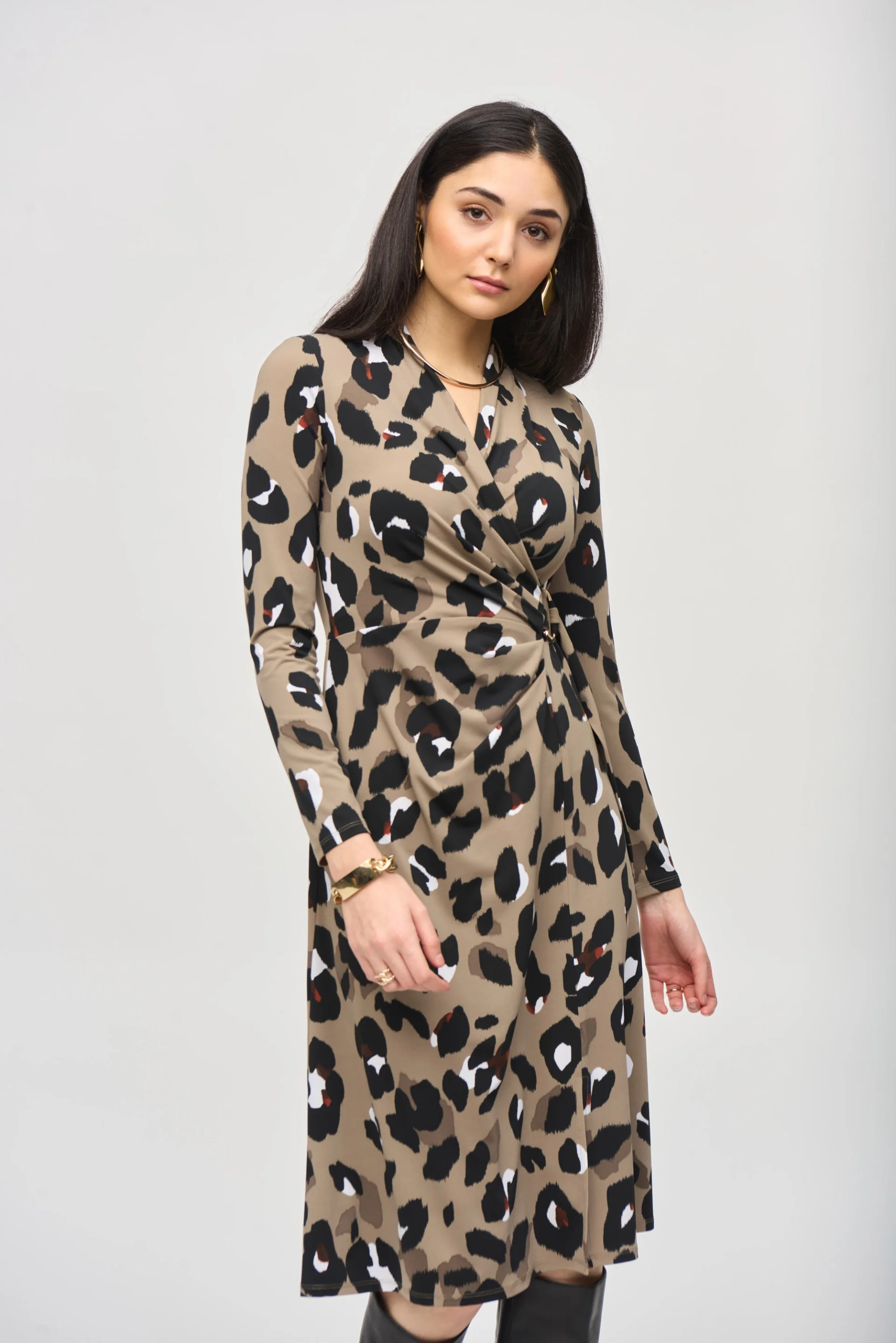 Joseph Ribkoff Black/Multi Animal Print Wrap Dress Style 243173 - Image 5