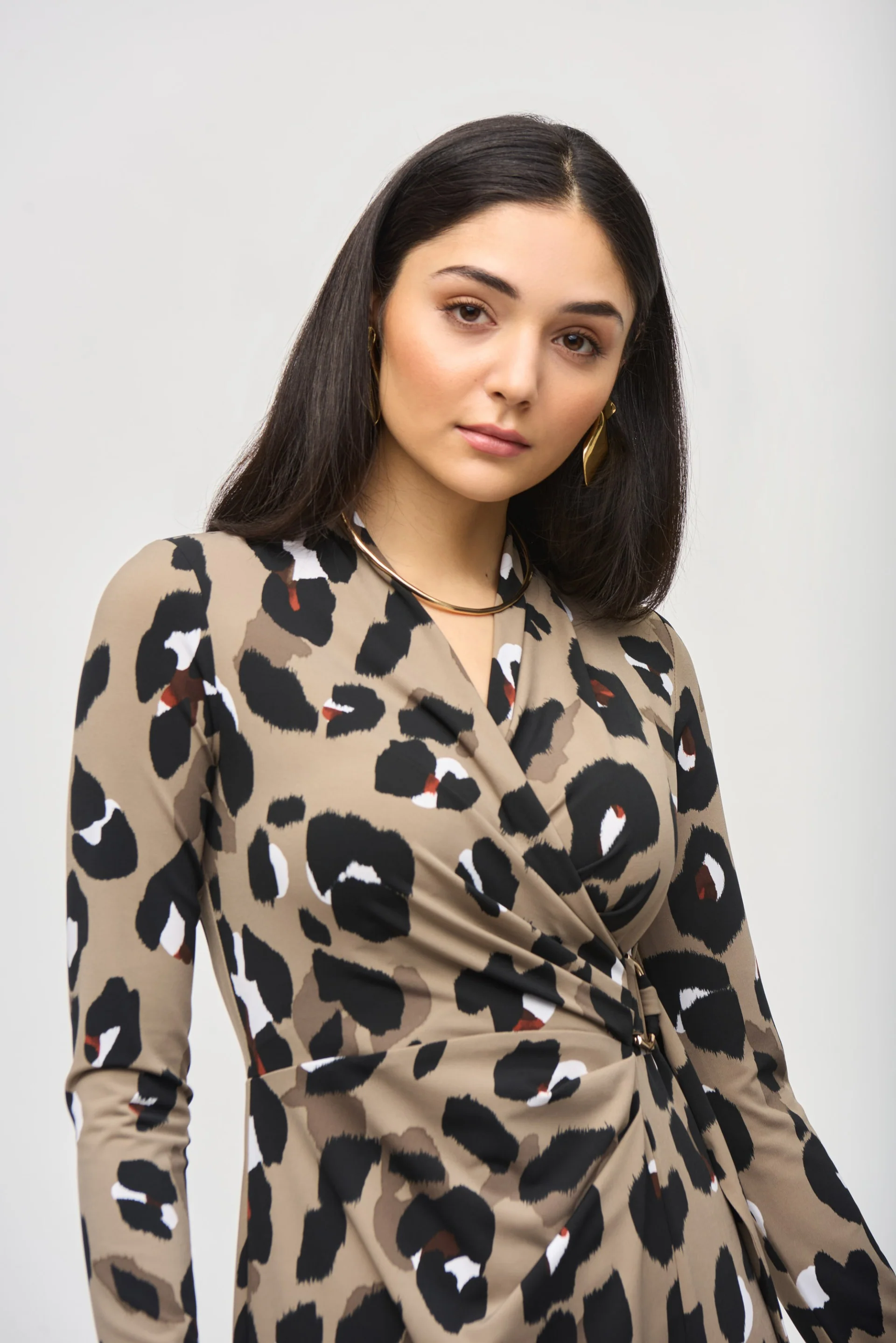 Joseph Ribkoff Black/Multi Animal Print Wrap Dress Style 243173 - Image 6