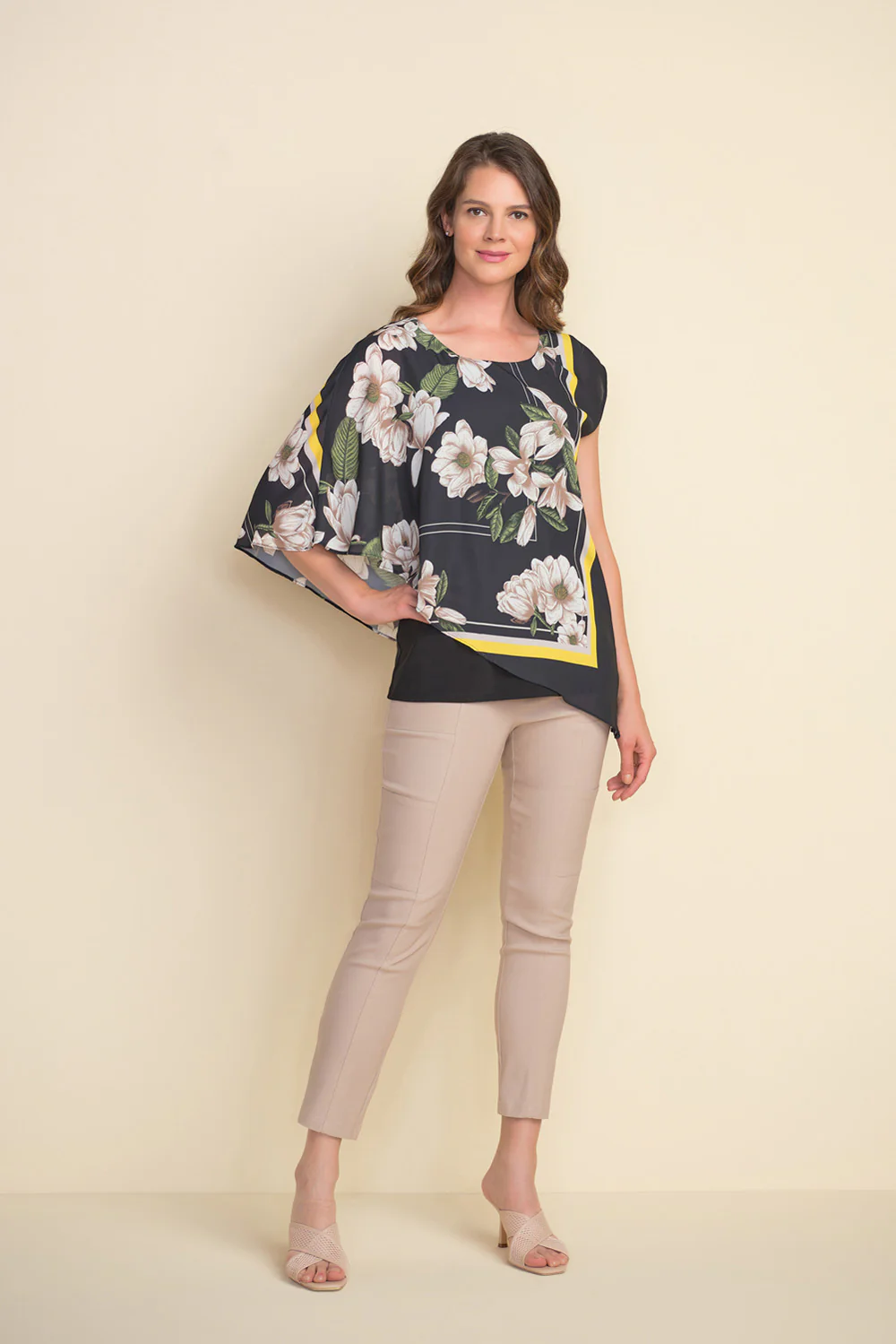Joseph Ribkoff Black/Multi Asymmetric Hem Top Style 212137 - Image 2