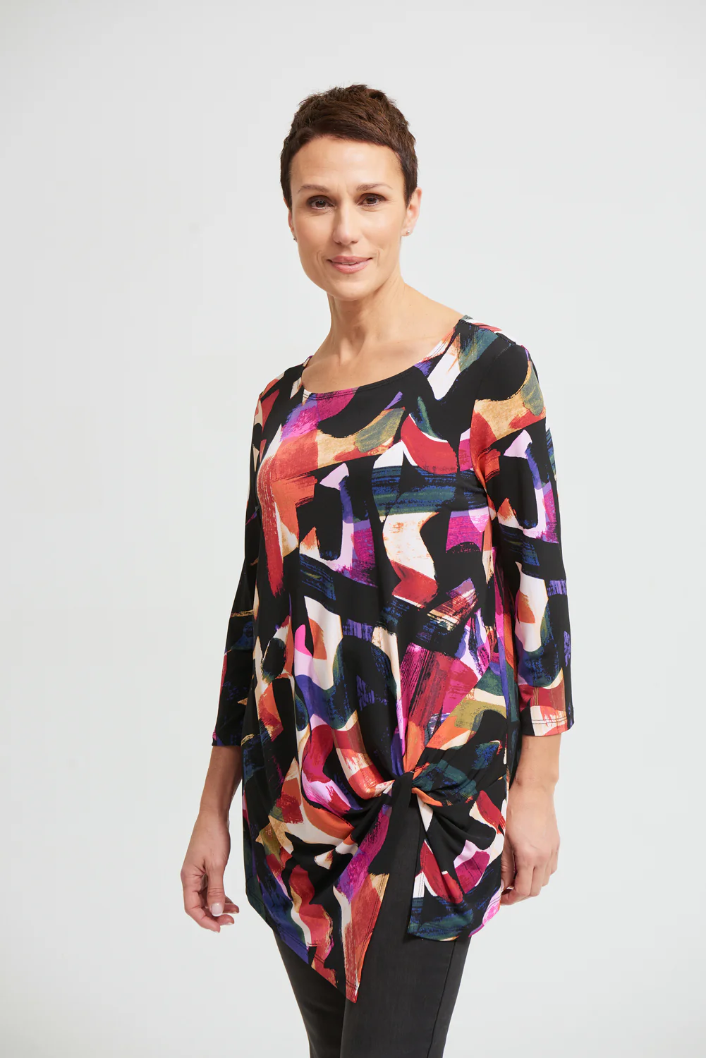 Joseph Ribkoff Black/Multi Asymmetrical Top Style 213636
