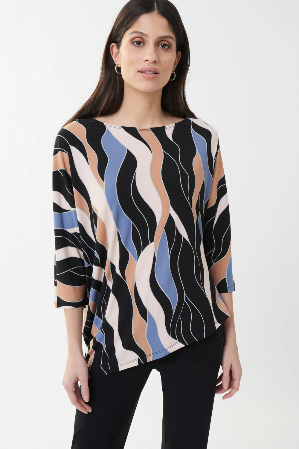 Joseph Ribkoff Black/Multi Boat Neck Top Style 223151