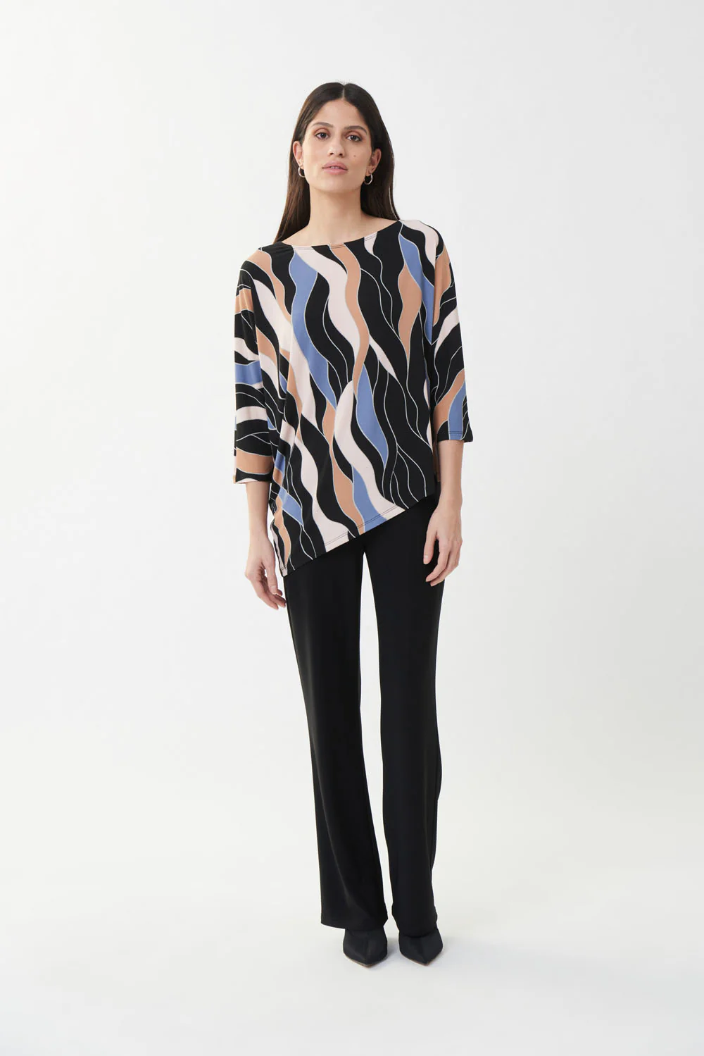 Joseph Ribkoff Black/Multi Boat Neck Top Style 223151 - Image 2