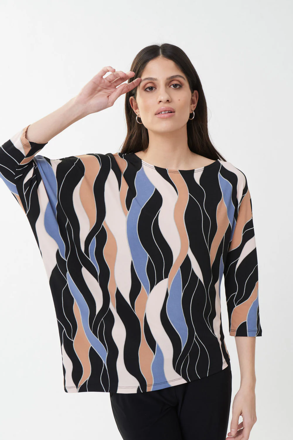 Joseph Ribkoff Black/Multi Boat Neck Top Style 223151 - Image 4