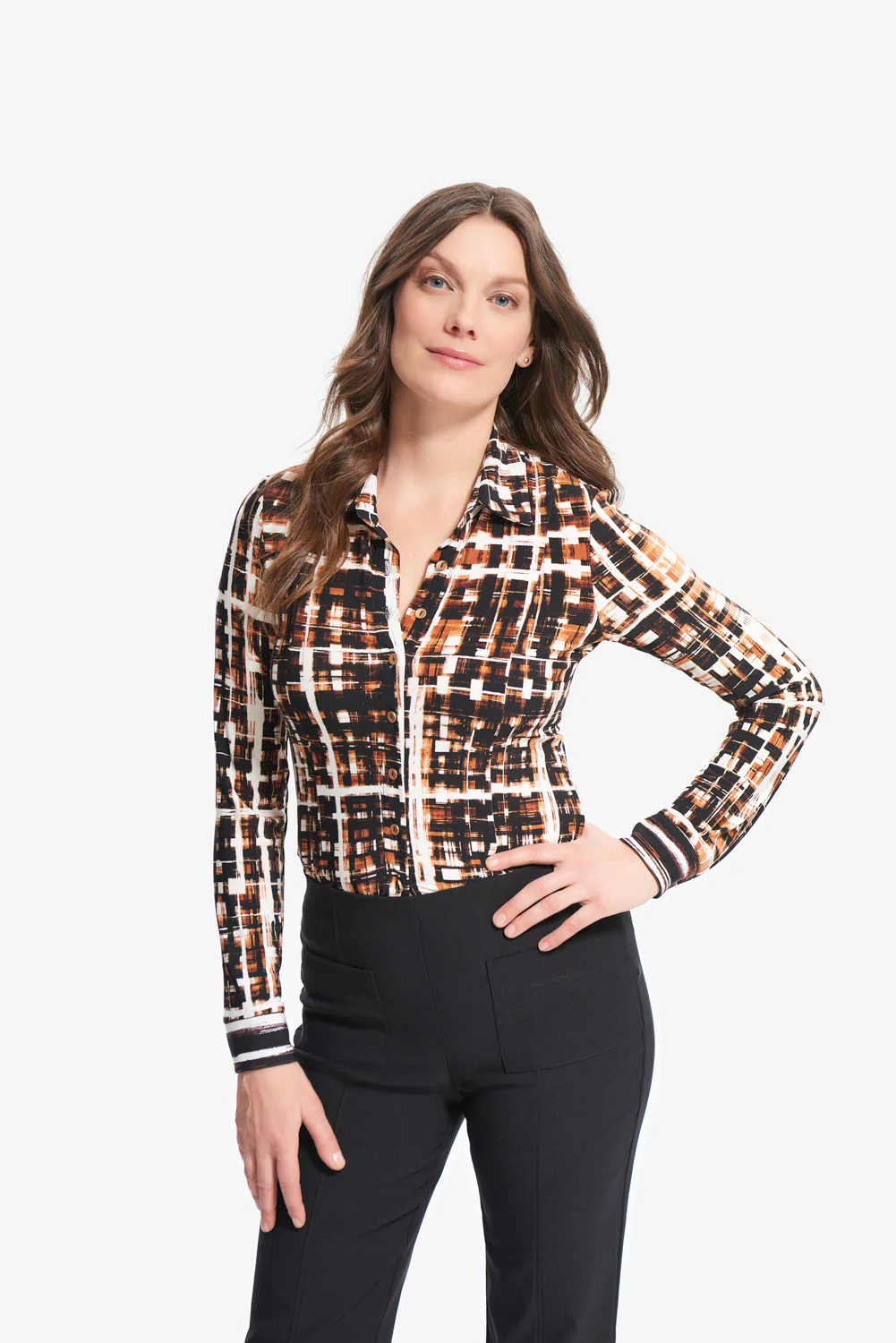 Joseph Ribkoff Black/Multi Check Print Blouse Style 214162 - Image 2