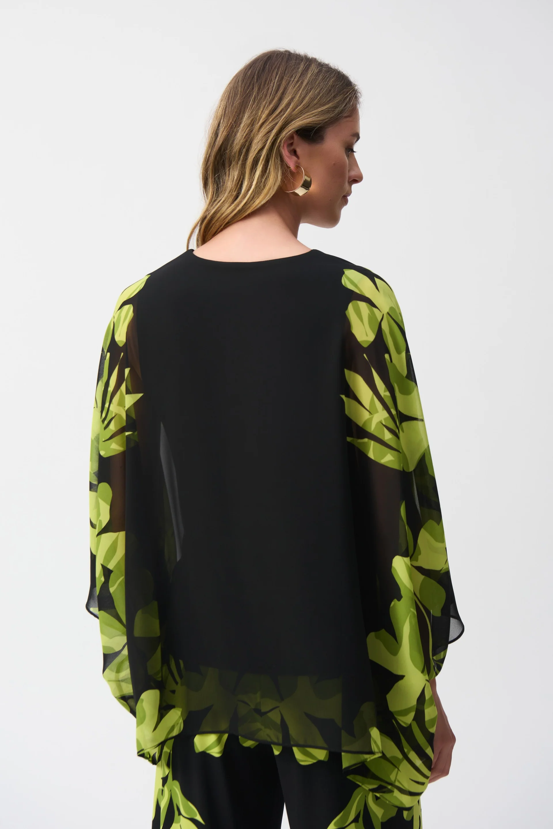 Joseph Ribkoff Black/Multi Chiffon And Silky Knit Floral Poncho Top Style 251147 - Image 2