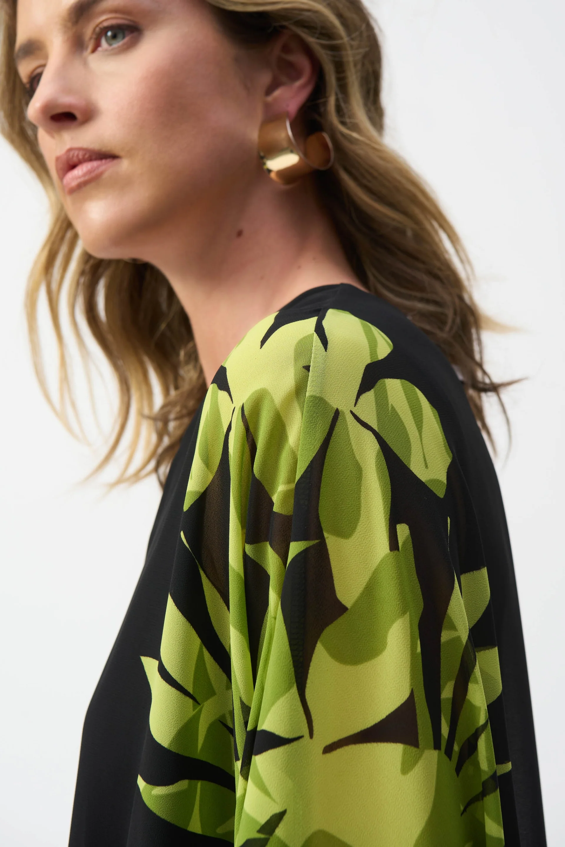 Joseph Ribkoff Black/Multi Chiffon And Silky Knit Floral Poncho Top Style 251147 - Image 3