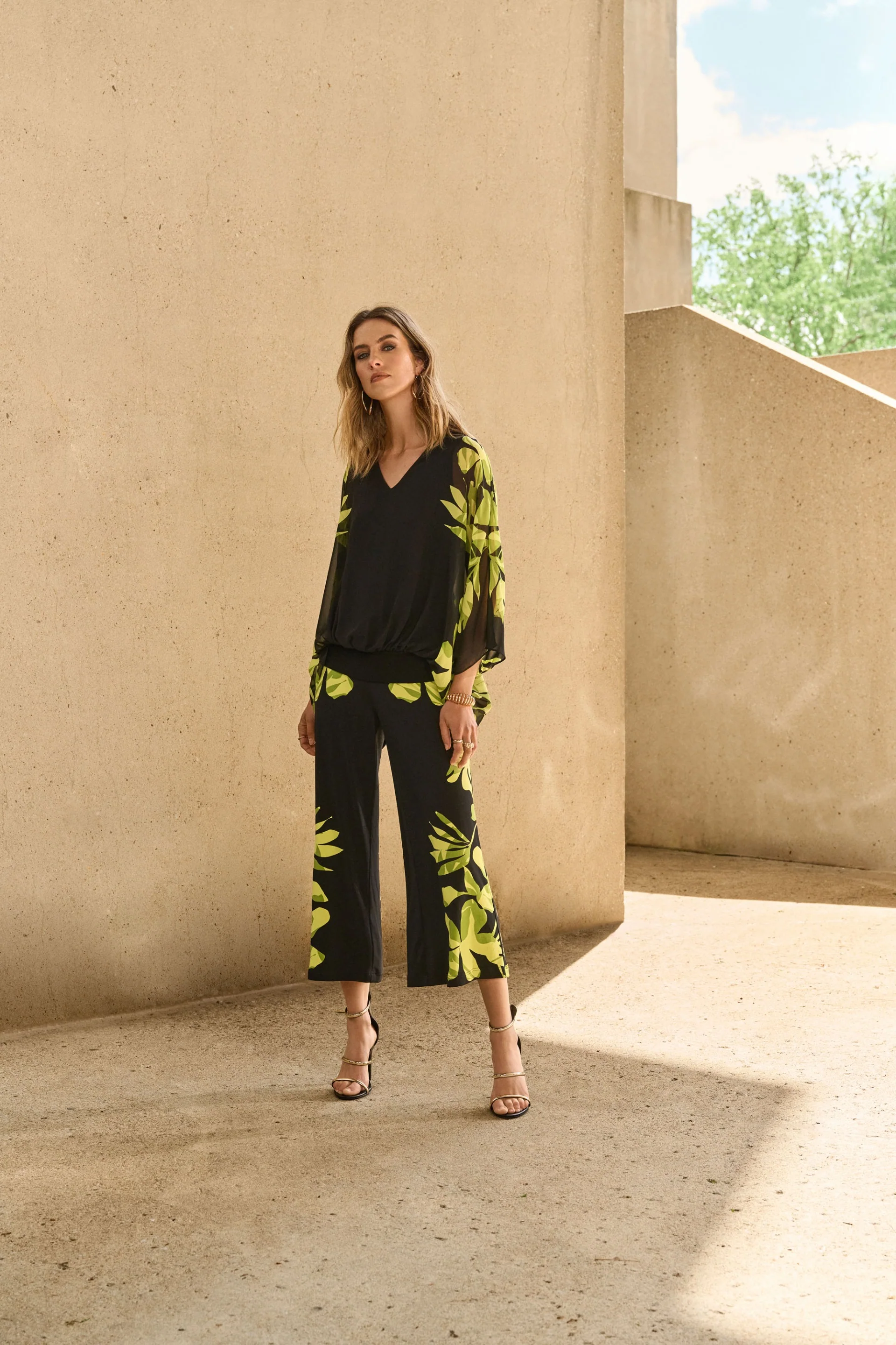 Joseph Ribkoff Black/Multi Chiffon And Silky Knit Floral Poncho Top Style 251147 - Image 4