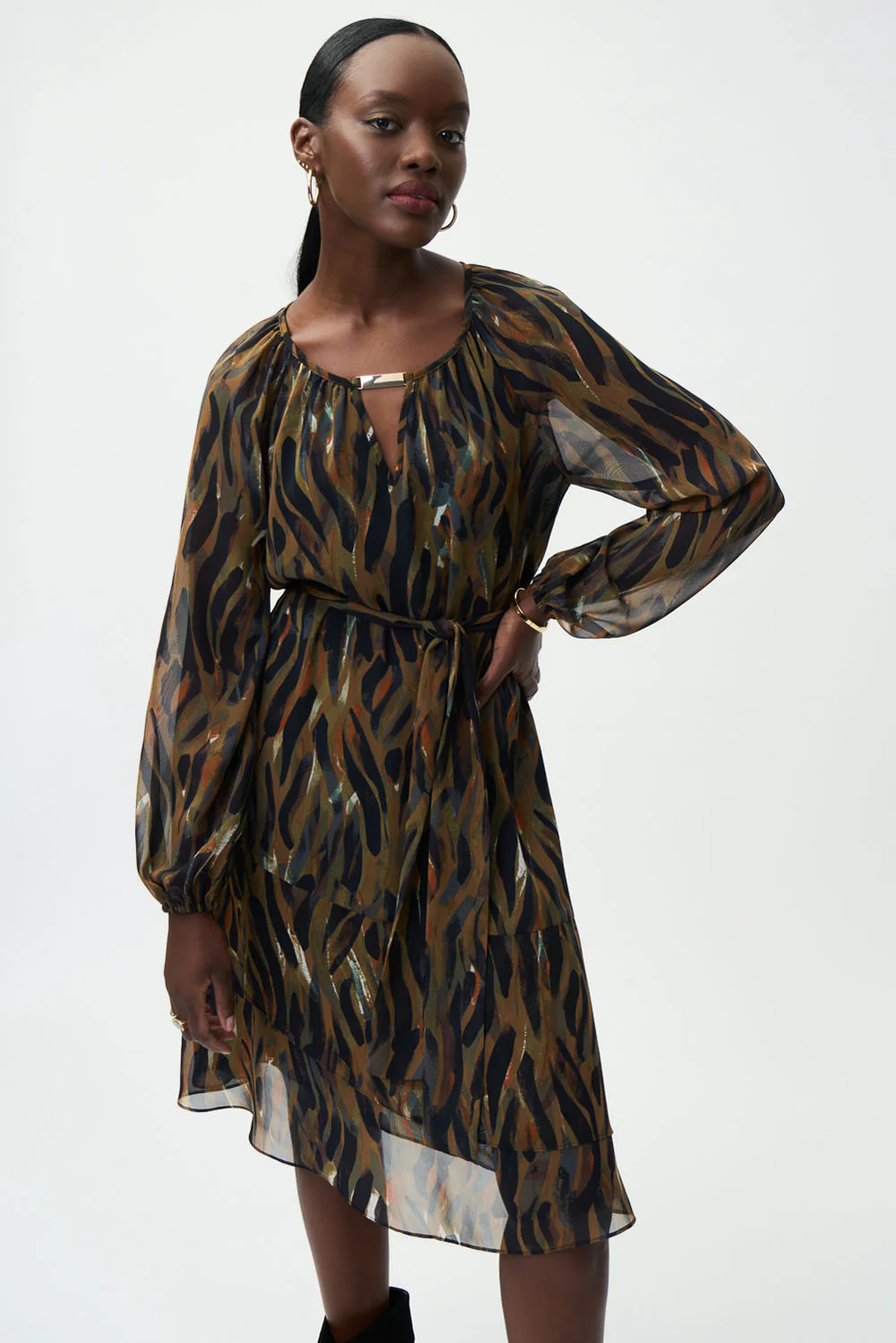 Joseph Ribkoff Black/Multi Chiffon Dress Style 224054 - Image 2