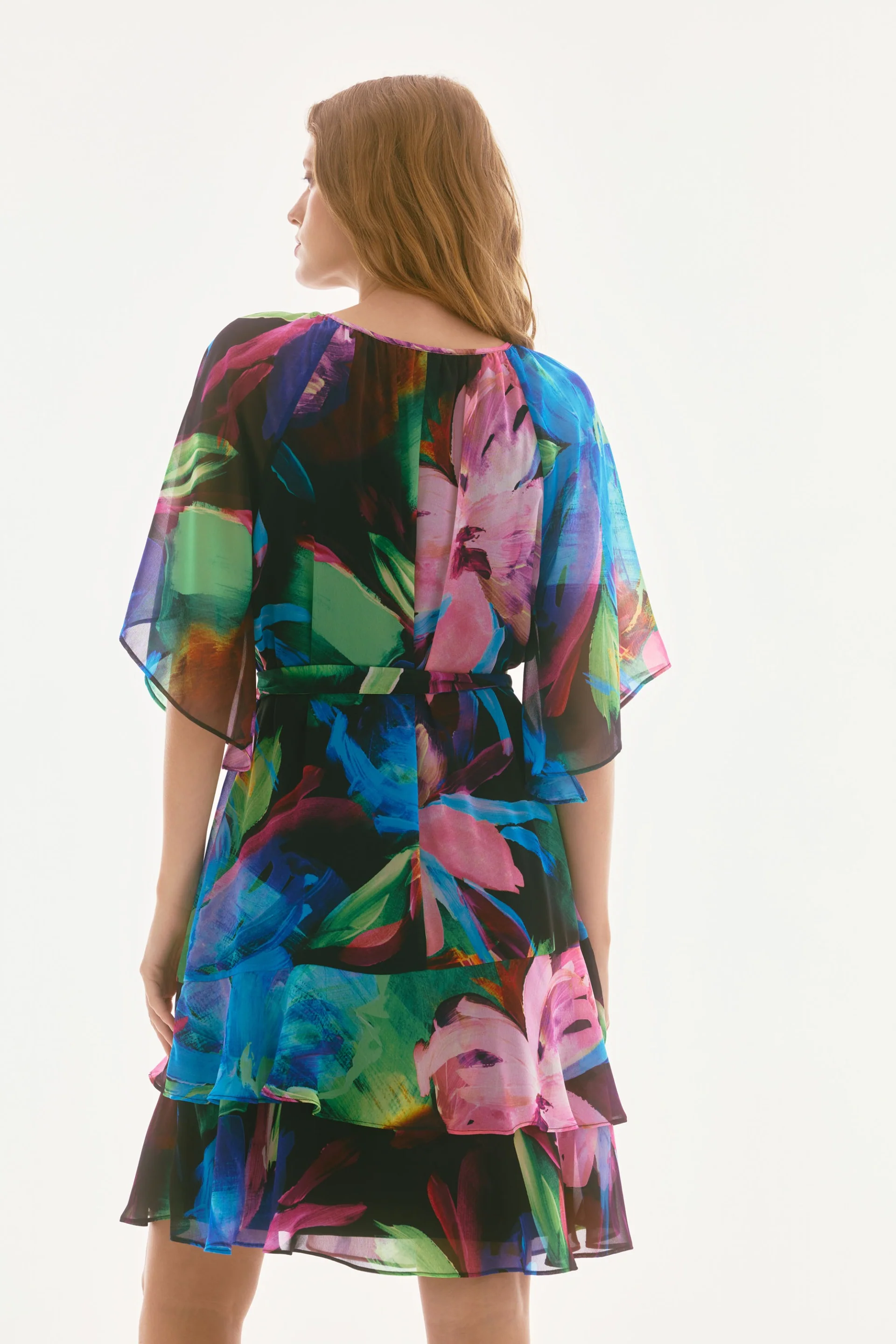 Joseph Ribkoff Black/Multi Chiffon Floral Print A-Line Dress Style 251757 - Image 2