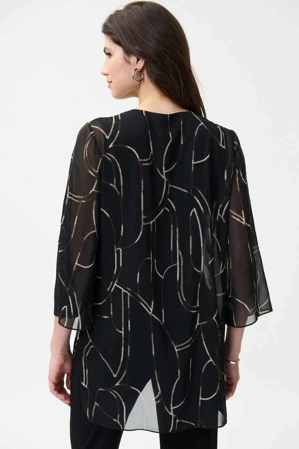 Joseph Ribkoff Black/Multi Chiffon Overlay Top Style 224093 - Image 3