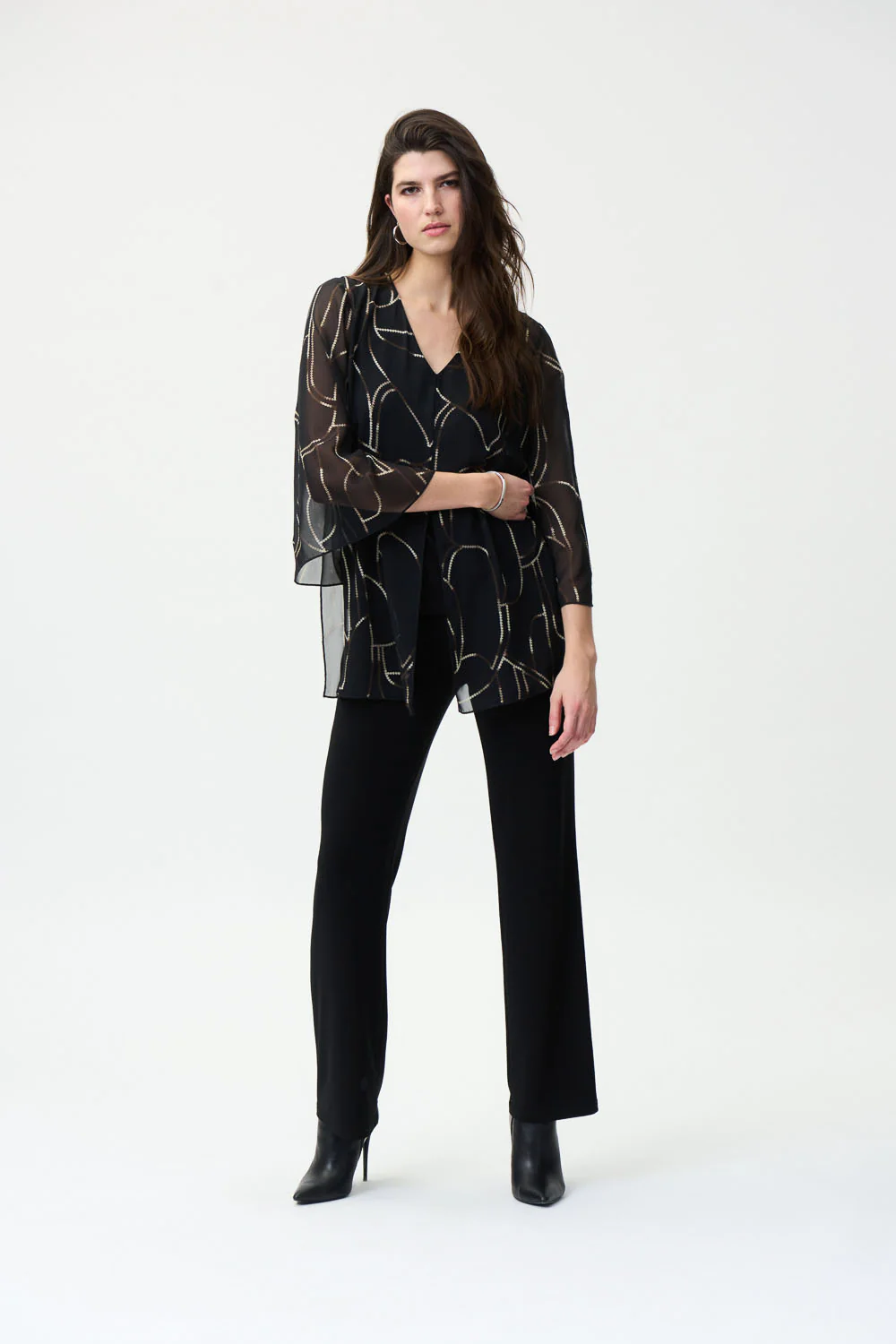 Joseph Ribkoff Black/Multi Chiffon Overlay Top Style 224093 - Image 4