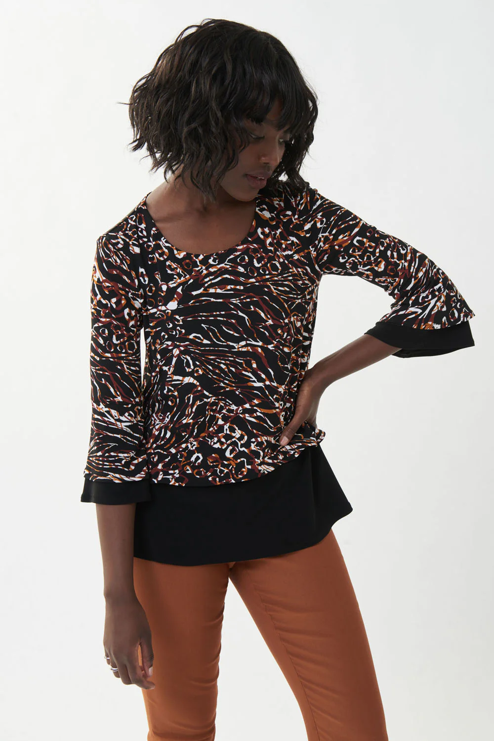 Joseph Ribkoff Black/Multi Contrast Trim Top Style 223212 - Image 2