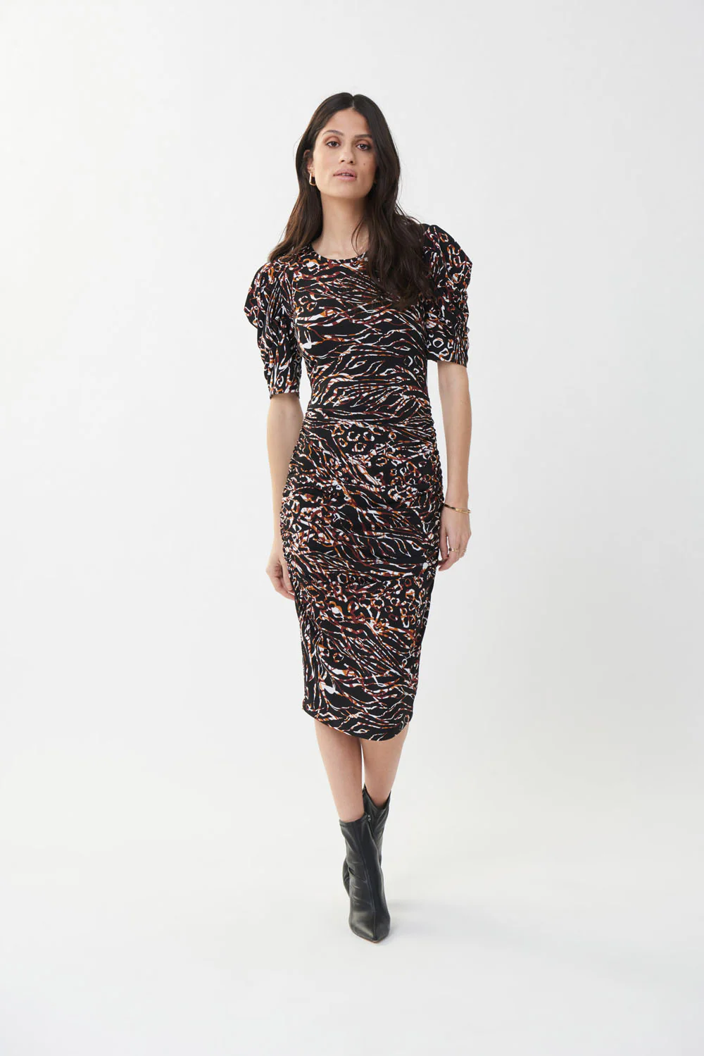 Joseph Ribkoff Black/Multi Ruched Printed Dress Style 223148