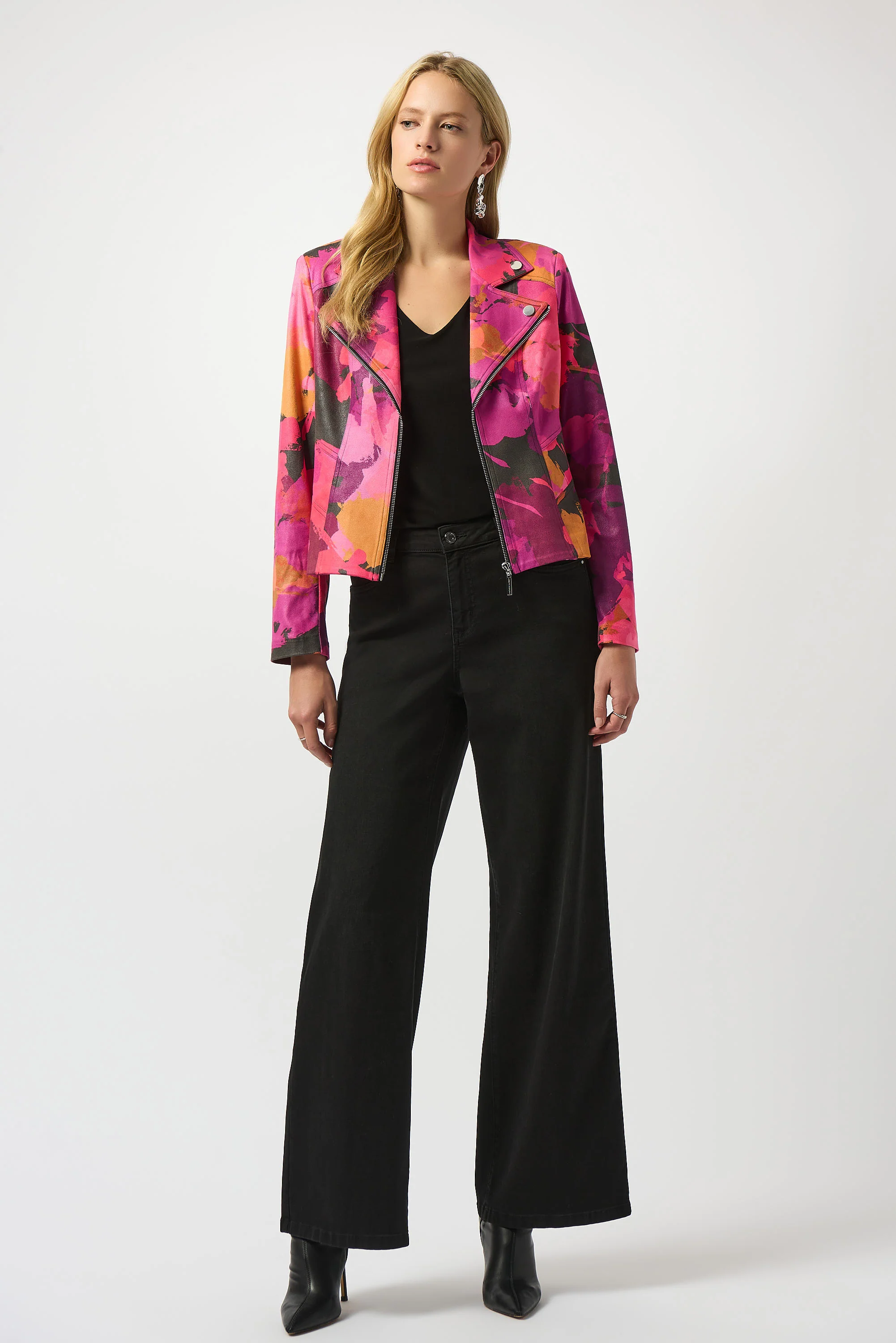 Joseph Ribkoff Black/Multi Faux Suede Abstract Print Fitted Jacket 253954 - Image 2