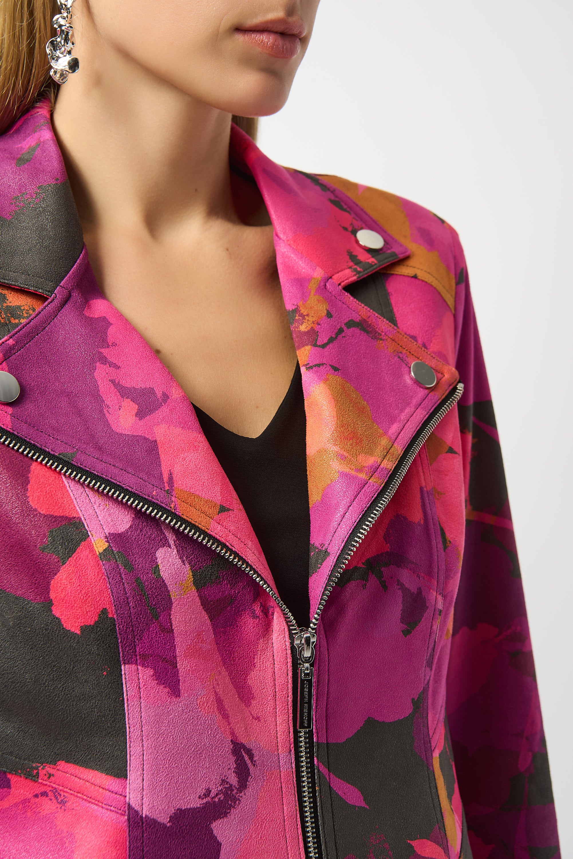 Joseph Ribkoff Black/Multi Faux Suede Abstract Print Fitted Jacket 253954 - Image 3