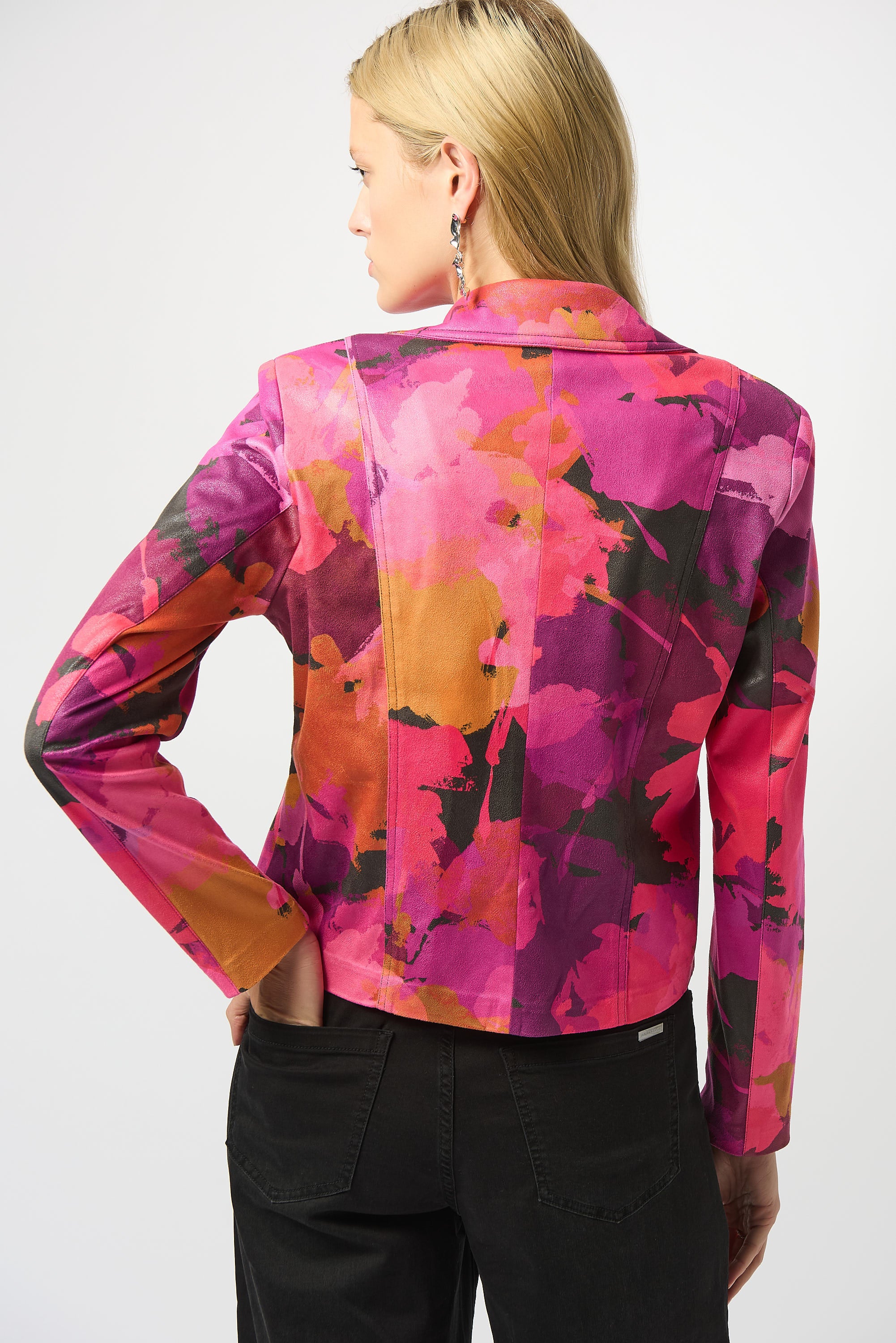 Joseph Ribkoff Black/Multi Faux Suede Abstract Print Fitted Jacket 253954 - Image 4