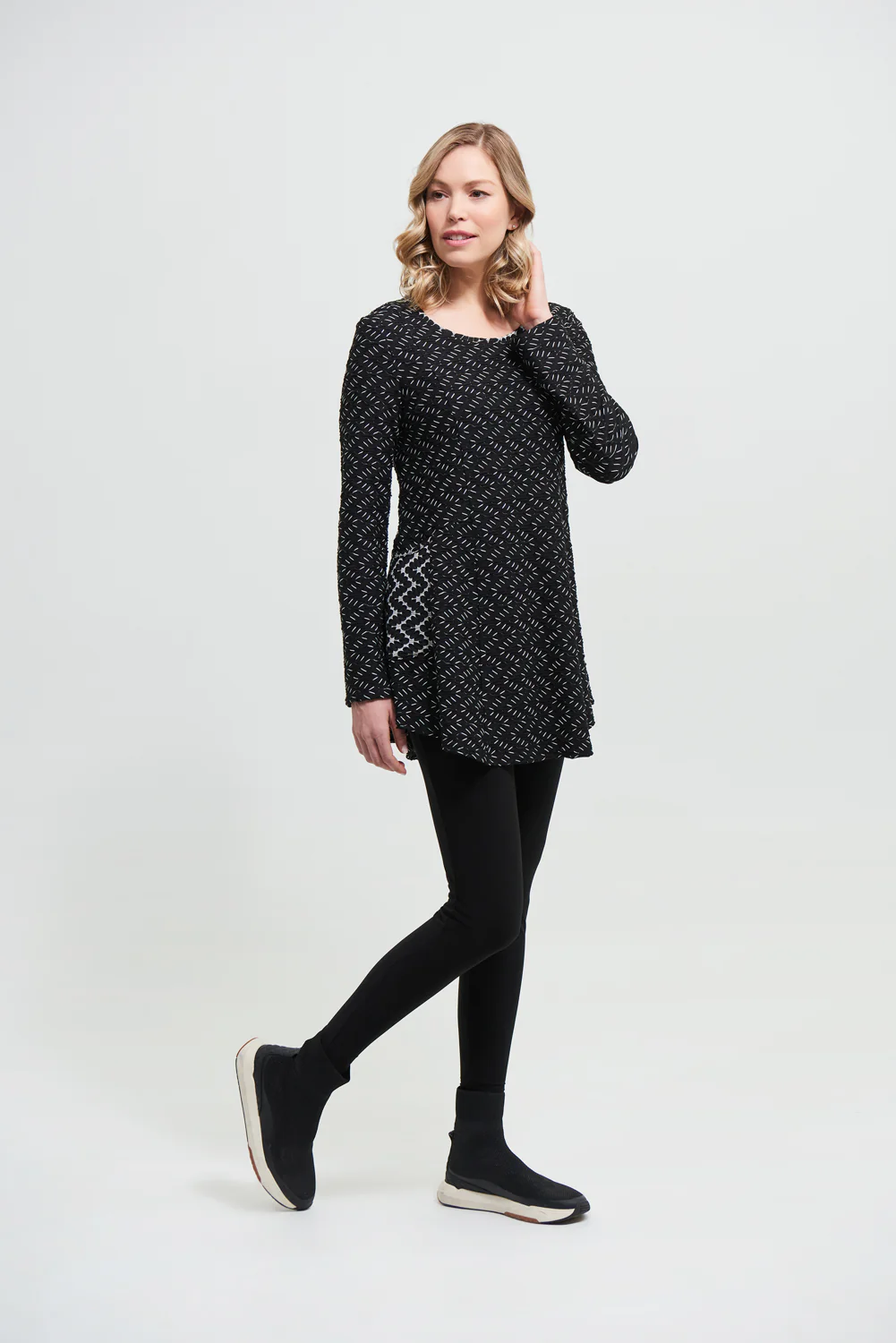 Joseph Ribkoff Black/Multi Flared Hem Tunic Style 213035 - Image 2