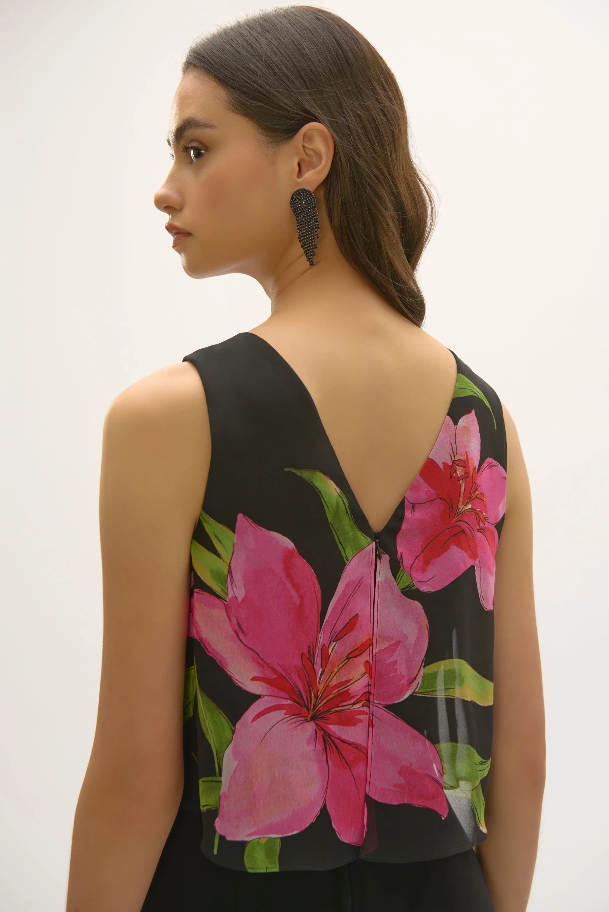 Joseph Ribkoff Black/Multi Floral Chiffon Wide Leg Jumpsuit Style 252704 - Image 4