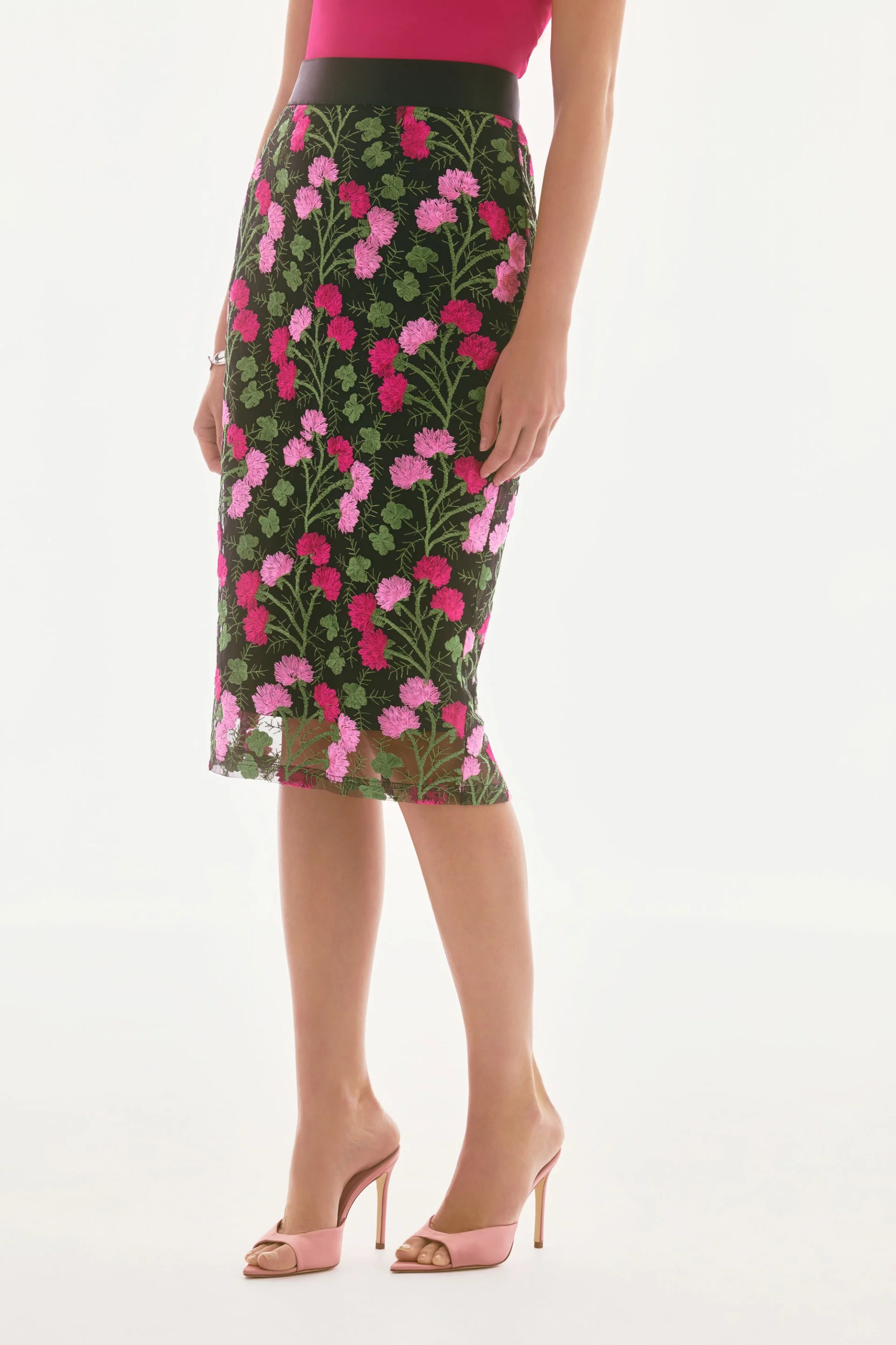 Joseph Ribkoff Black/Multi Floral Embroidered Pencil Skirt Style 251775 - Image 3